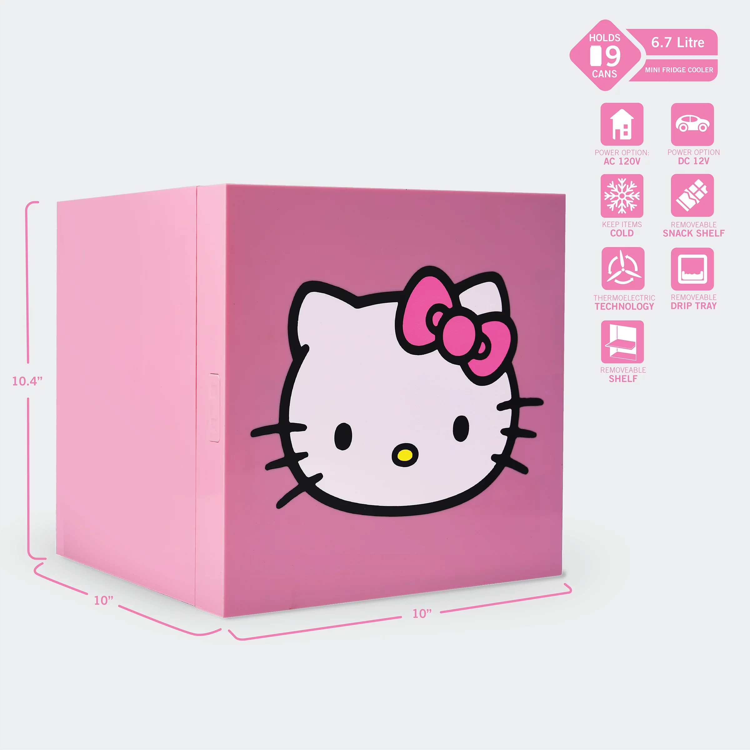 Hello Kitty Pink Cooler Mini Fridge 6.7L Single Door 9 Can ACDC