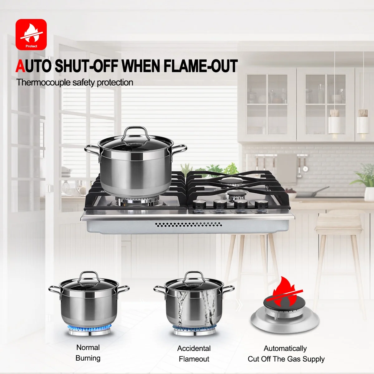 Gasland Chef GH60SF 24' 4 Burner Built-in Gas Stove Top,NG/LPG Convertible Cooktops,Stainless Steel