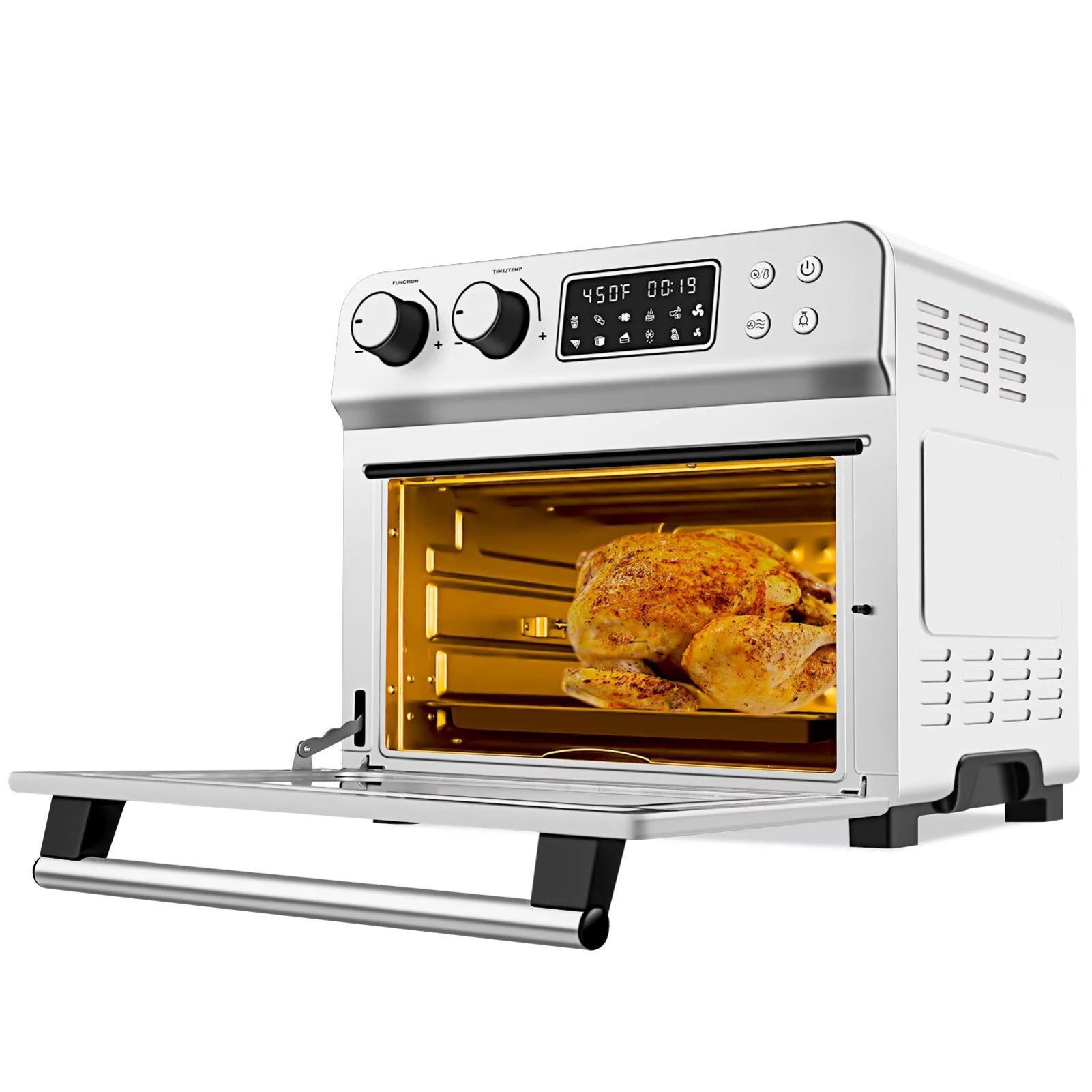 CUSIMAX 10-in-1 Convection Oven, 24 qt Large Air Fryer Toaster Oven, Countertop Oven with Rotisserie and Dehydrator, 6 Accessories & Recipes, Digital Controls, 1700W,Silver