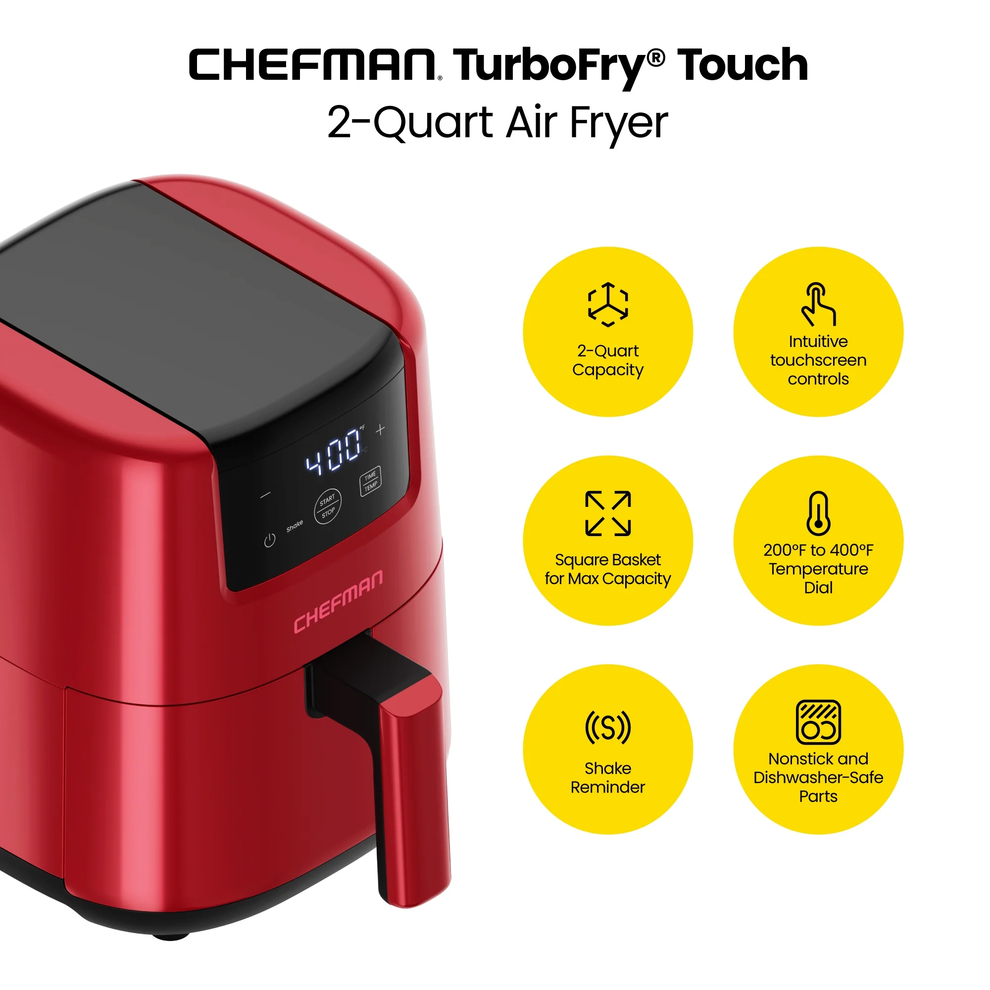 Chefman Mini 2 Qt Air Fryer w/ Digital Display - Red, New