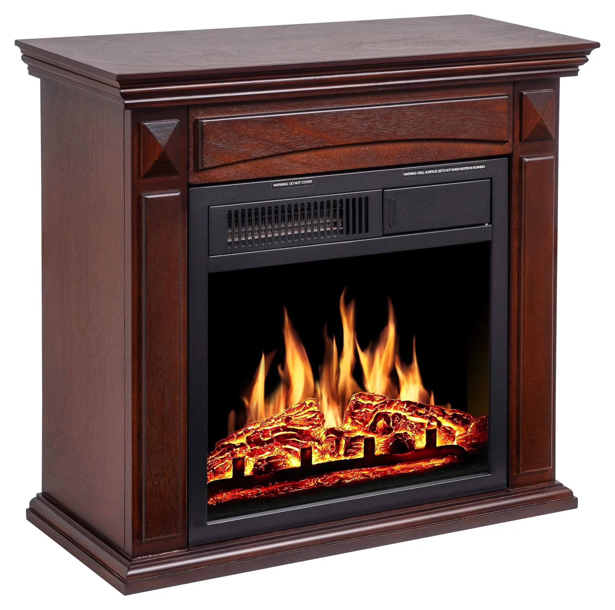 KISSAIR 26'' Mantel Electric Fireplace Heater Small Freestanding Infrared Quartz Fireplace Stove Heater w/Log Hearth& Wood Surround Firebox, Adjustable Led Flame, Remote Control, 750W-1500W (Black)