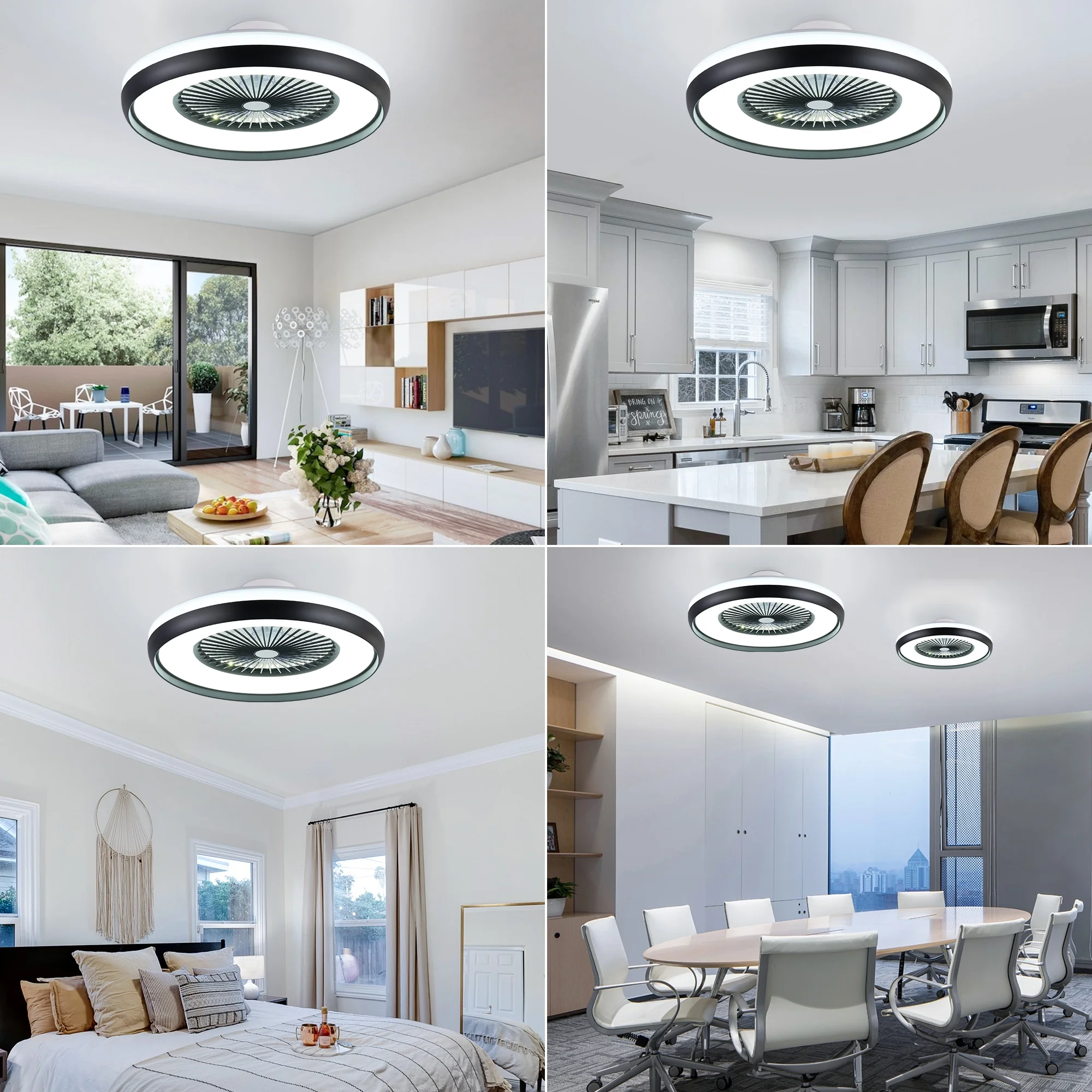 24' Enclosed Ceiling Fan with Light, Smart 3 Color Dimmable 6 Speeds Timing, APP & Remote Control