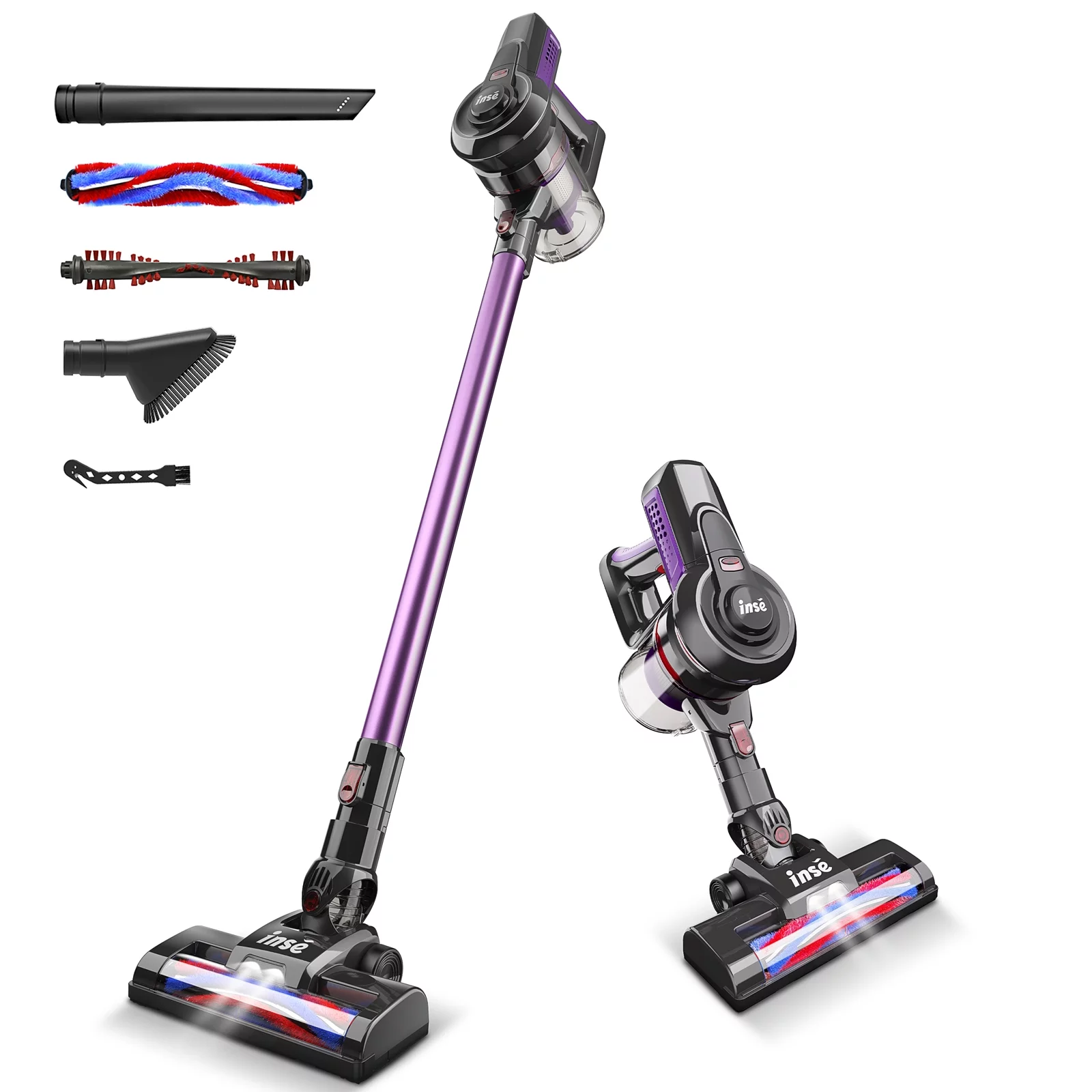 INSE Cordless Vacuum Cleaner, 6 in 1 Powerful Stick Vacuum with 20kPa 160W Motor for Hard Floor Carpet Pet Hair, Purple