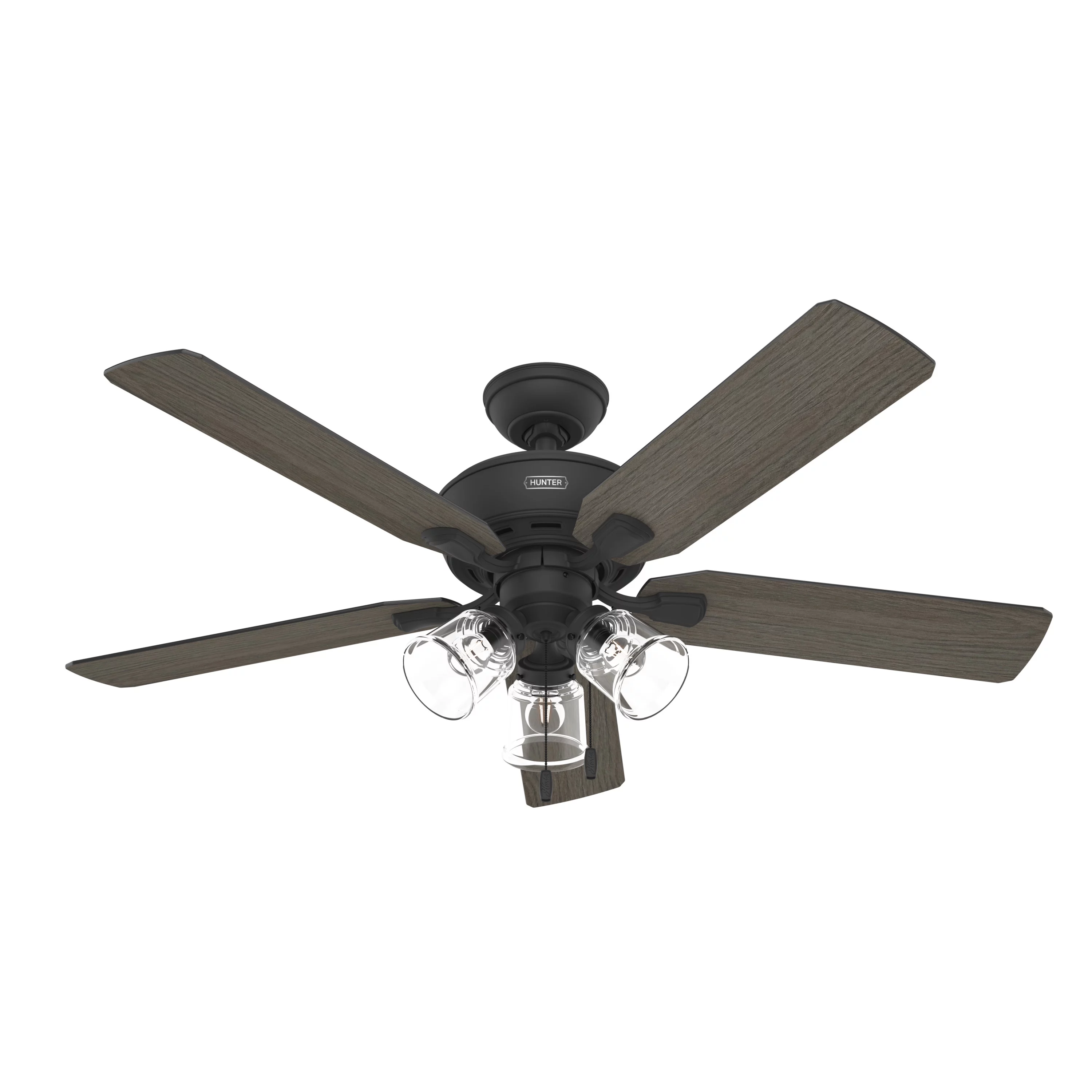 HUNTER - 51595 - Hunter 52 inch Rosner Matte Black Ceiling Fan with LED Light Kit and Pull Chain