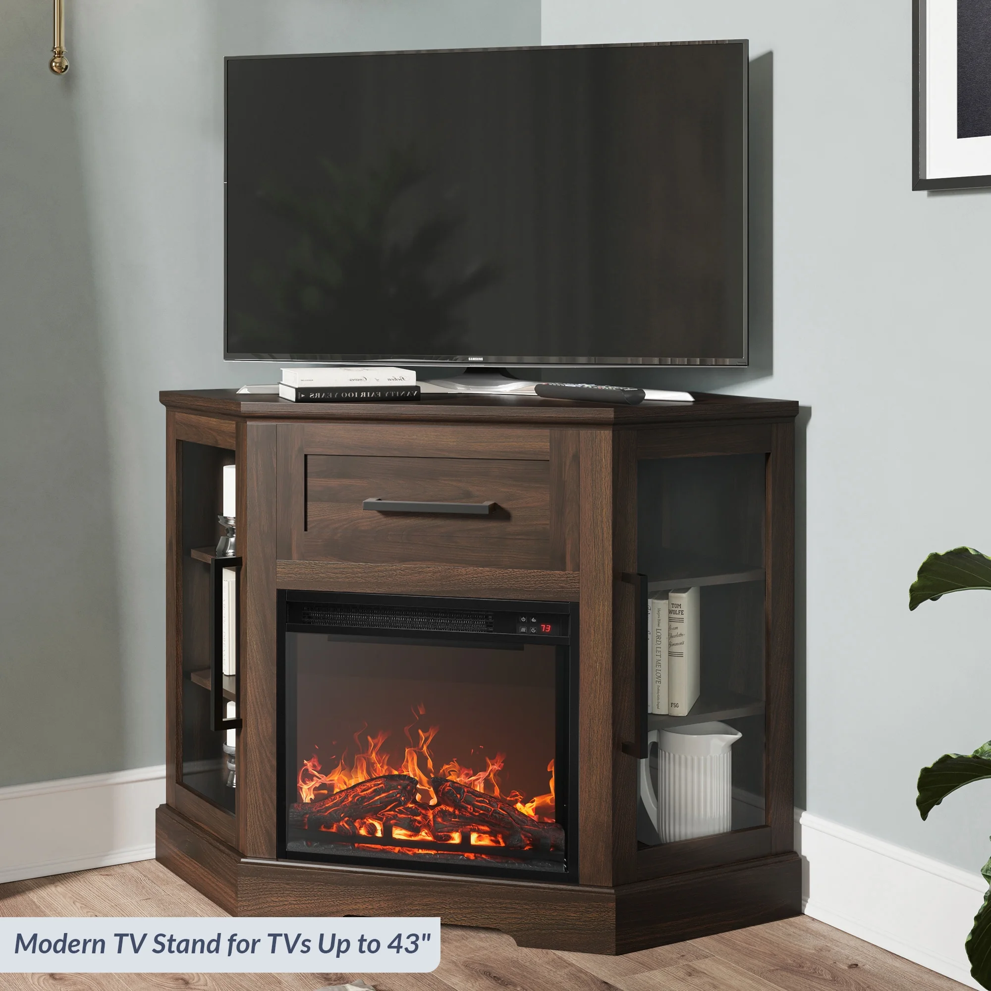 BELLEZE 43' TV Stand with 18' Electric Fireplace, Fireplace TV Stand for TVs up to 43