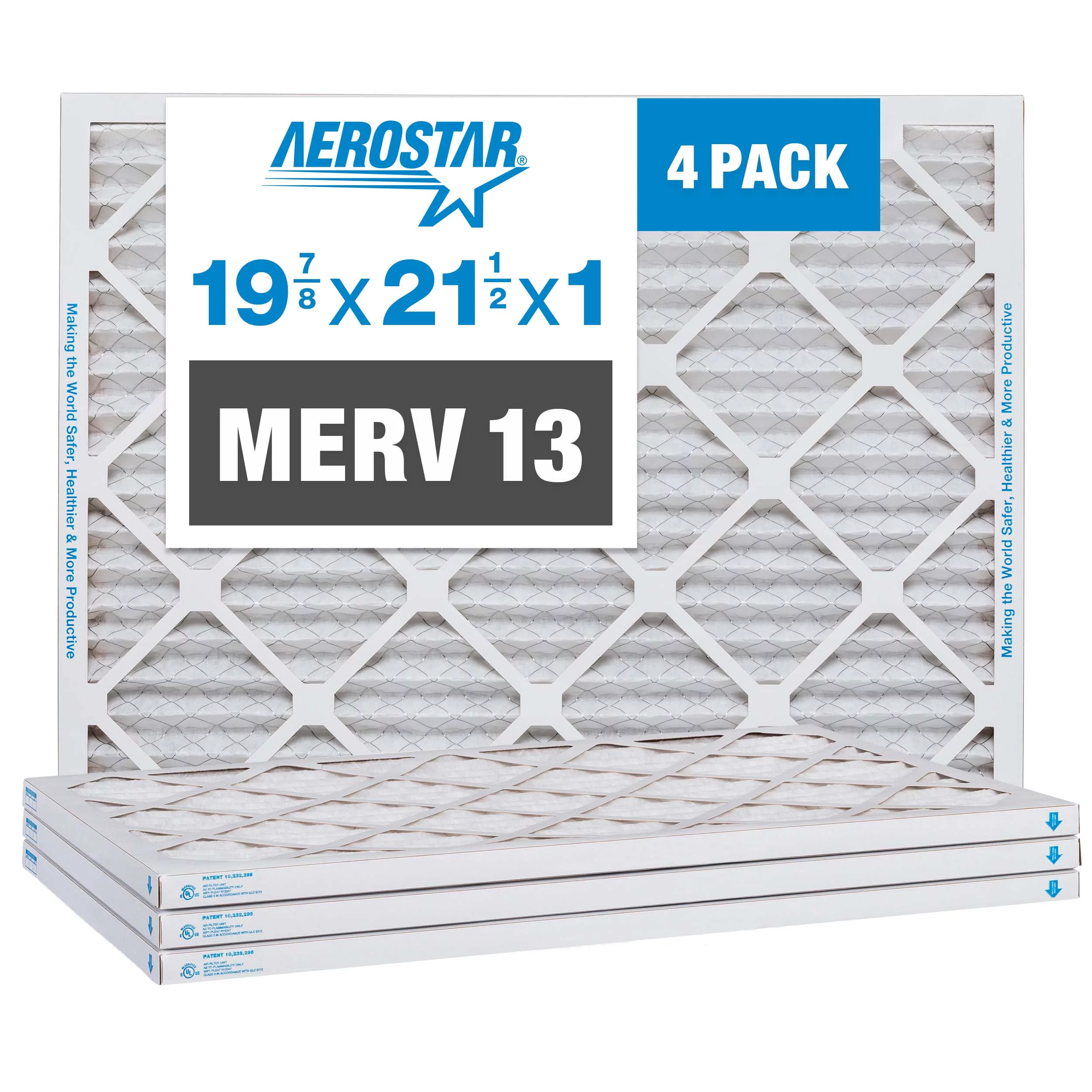 Aerostar 19 7/8x21 1/2x1 MERV 13, Pleated Air Filter, 19 7/8 x 21 1/2 x 1, Box of 4, Made in the USA