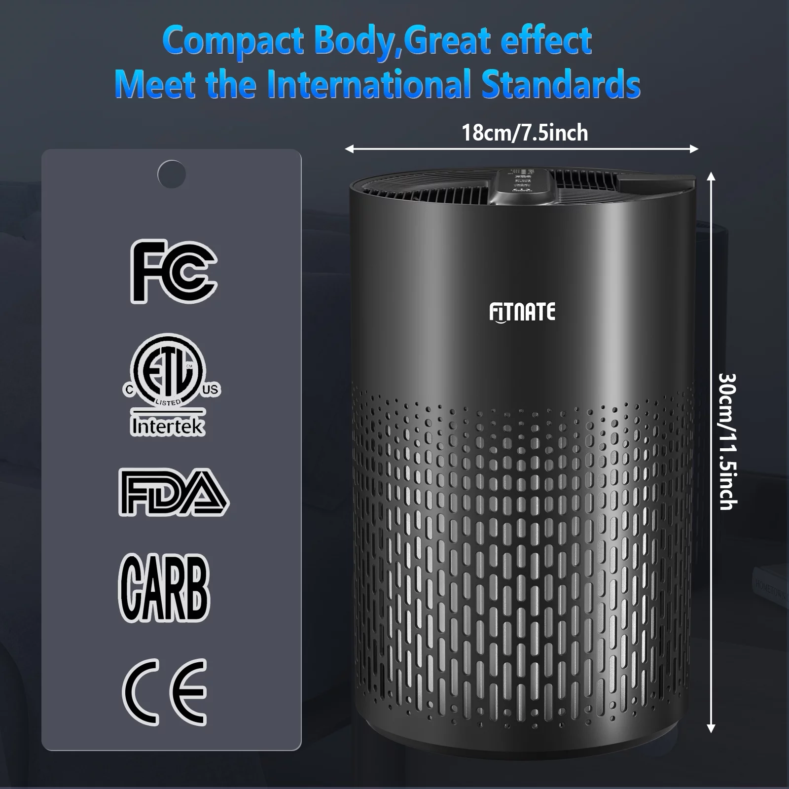 FITNATE Air Purifier with True HEPA Filter Air Humidifier for Home Large Room Up to 215 Sq. Ft and Filters 99.9% of Allergens