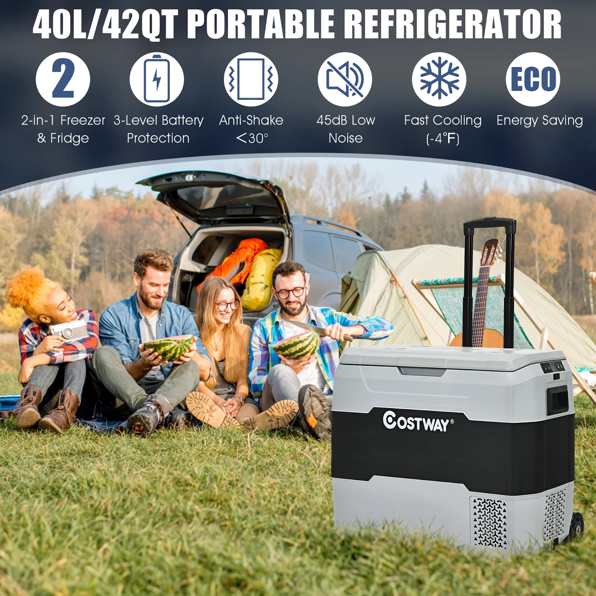 Costway 42 QT Portable Car Refrigerator Dual-Zone Car Cooler Gray