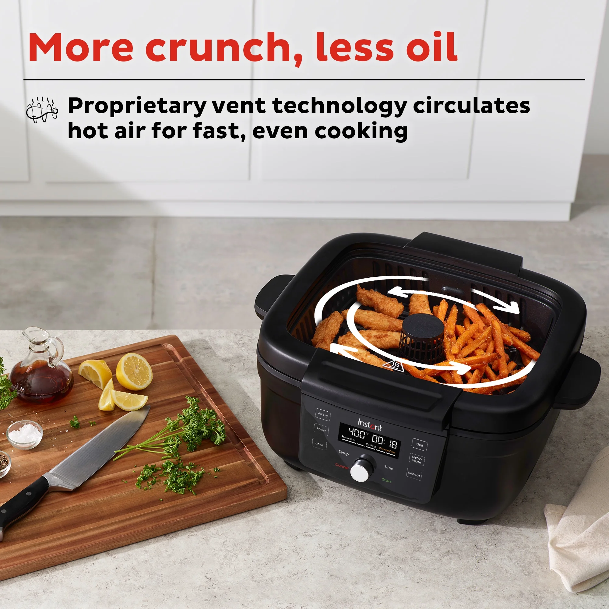 Instant 6-in-1 Indoor Grill with 4 Qt Air Fryer, Bake, Roast, Reheat & Dehydrate, Odor-Reducing Filter and Clear Cook Window