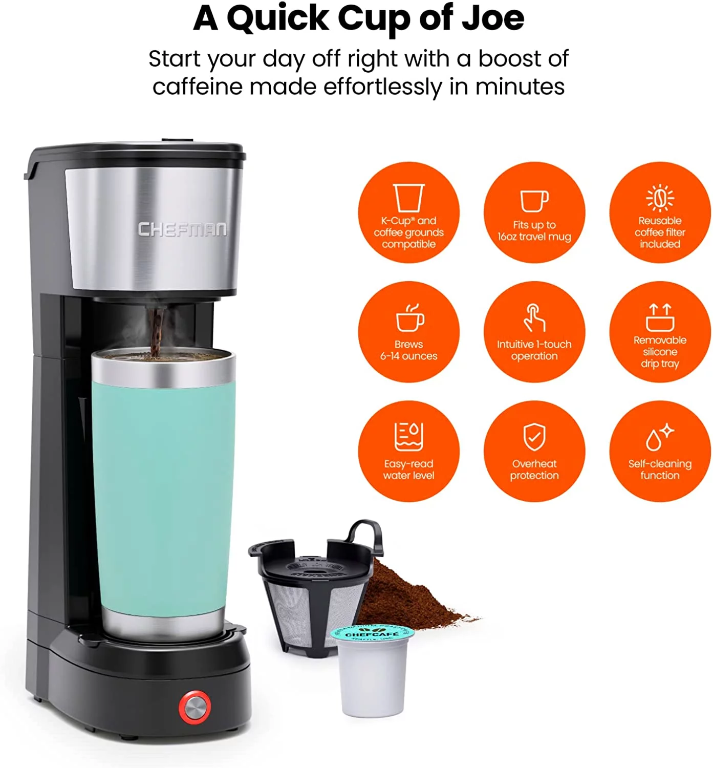 InstaCoffee Single Serve Coffee Maker: K-Cup & Ground Compatible, 6-12 oz Portable Drip Machine | Freshly Brewed Flavor Anytime!