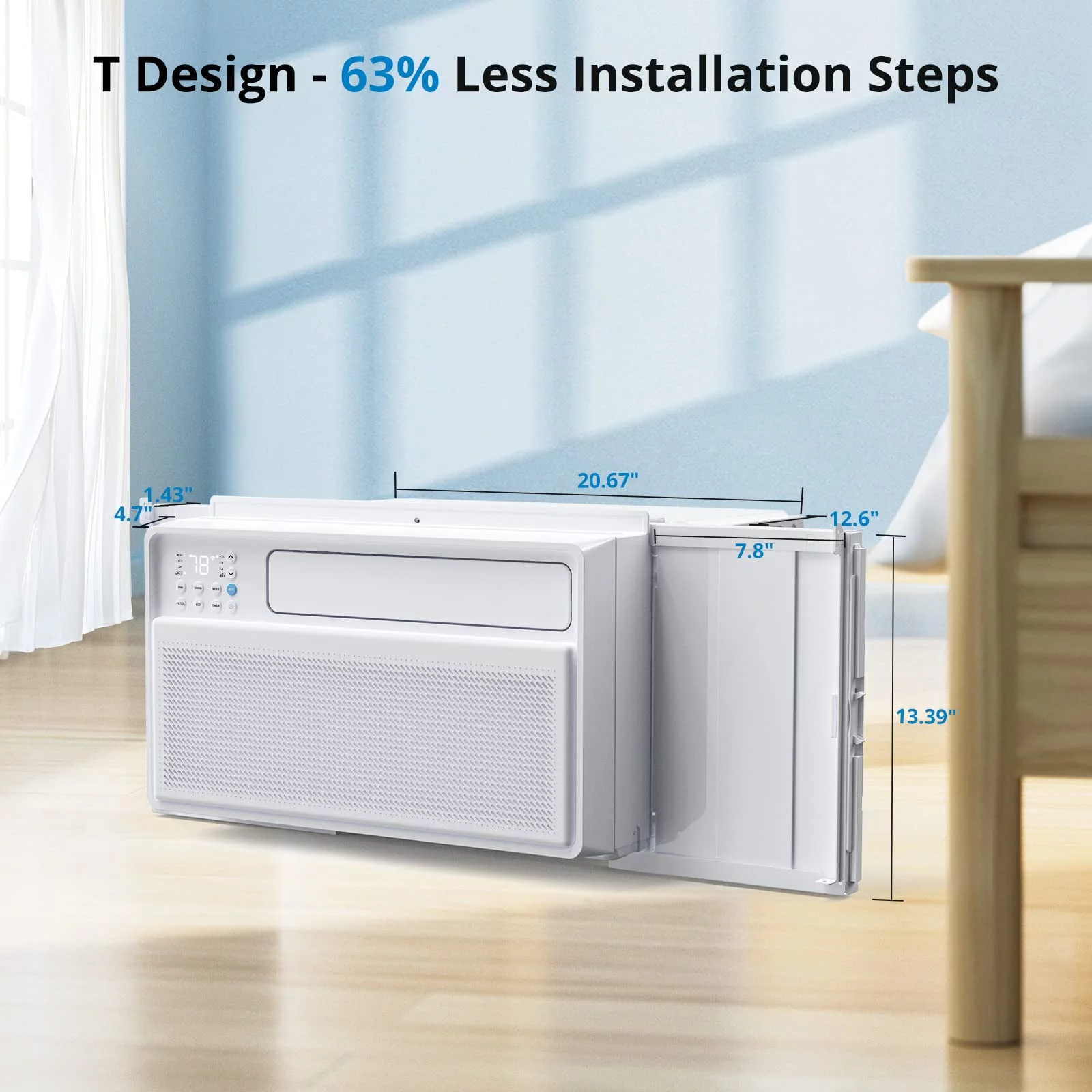 Inverter Window Air Conditioners 8000 BTU for Rooms 350 - 400 Sq.ft, Window AC Unit Indoor Fast Cooler Fun, Energy Savings Turbo Cooling Machines with Remote & App Control
