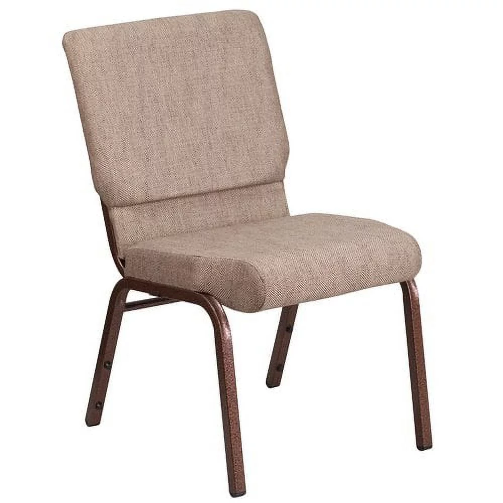 Flash Furniture HERCULES Series 18.5''W Beige Fabric Stacking Church Chair with 4.25'' Thick Seat - Copper Vein Frame