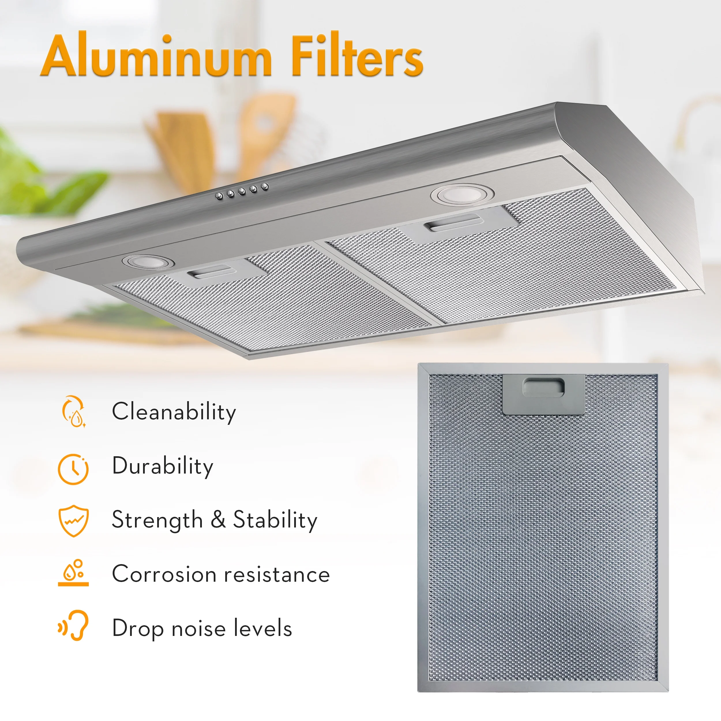 FIREGAS 30 inch Under Cabinet Range Hood with Ducted / Ductless Convertible Slim Kitchen over Stove Vent, 3 Speed Exhaust Fan, Reusable Filter, LED Lights in Stainless Steel