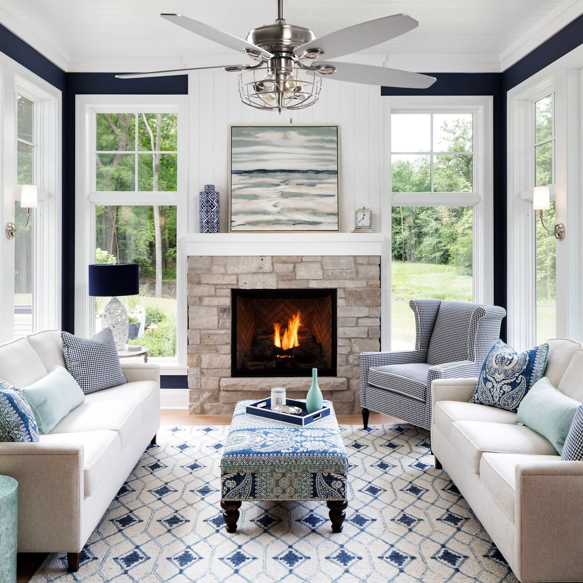 52 in. Indoor Chrome Downrod Ceiling Fan with Light and Remote Control