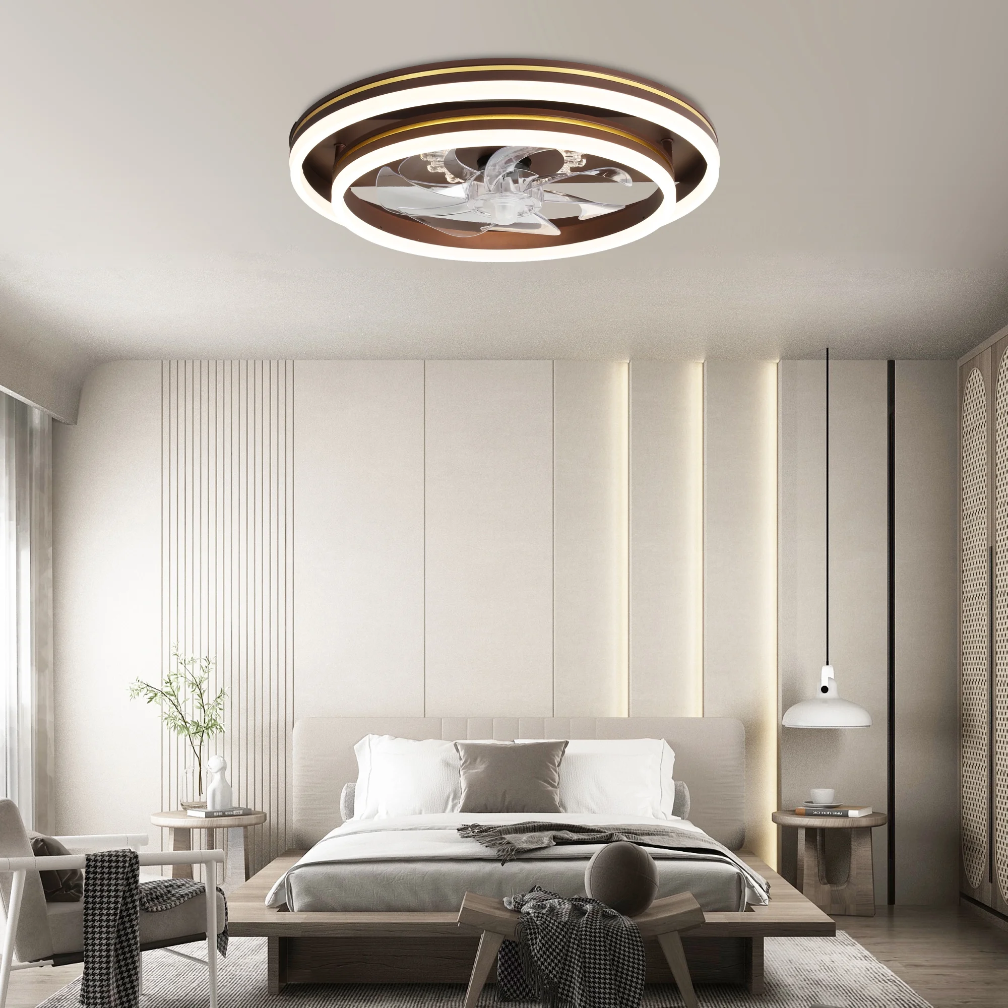 Cusp Barn Modern Flush Mount Ceiling Fan with Lights APP Control Dual LED Lights Fully Dimmable Lighting for Bedroom