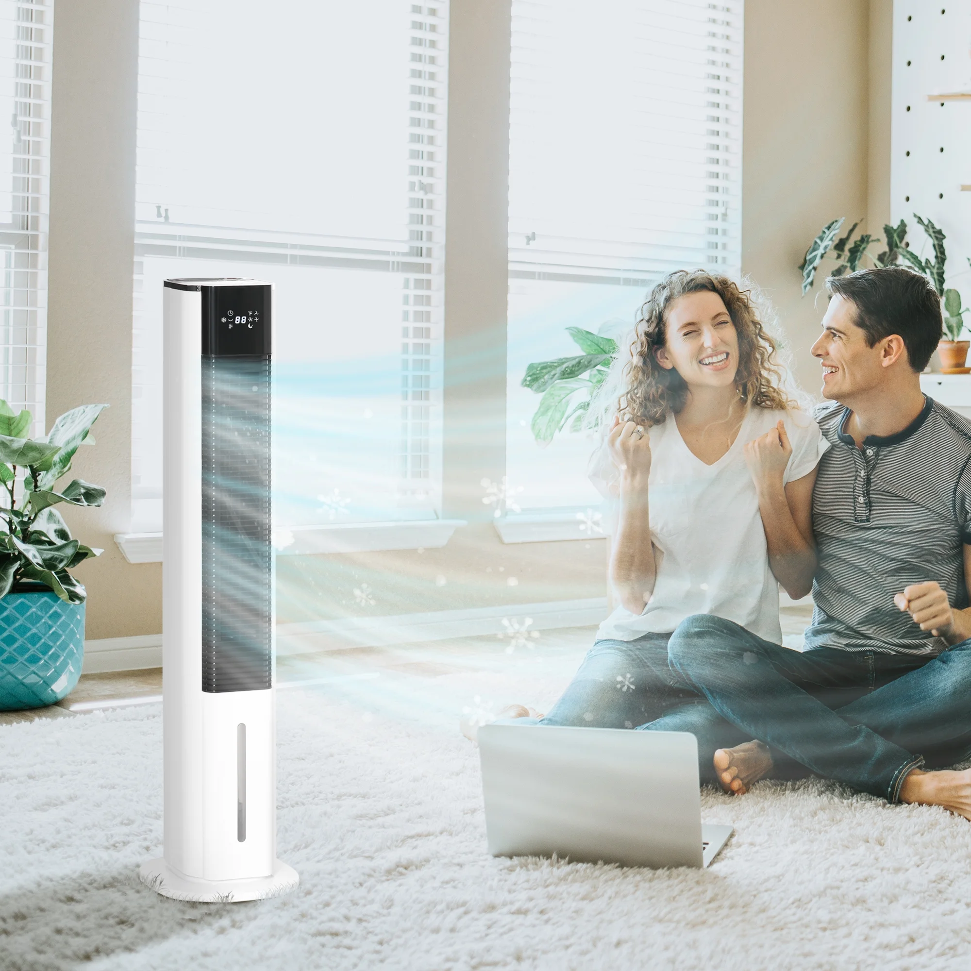 HOMCOM 42' Portable Evaporative Air Cooler, 3-In-1 Ice Cooling Fan Humidifier with Remote, Timer, Oscillating, LED Display, and 1.6 Gal Water Tank, White