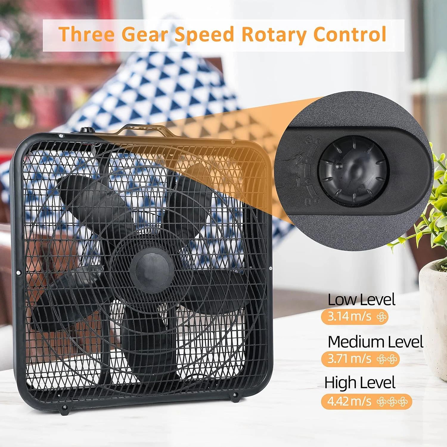 20�� Box Fan, 3-Speed Cooling Table Fan with Aerodynamic Shaped Fan Blades, Convenient Carry Handle and Safety Grills, Black