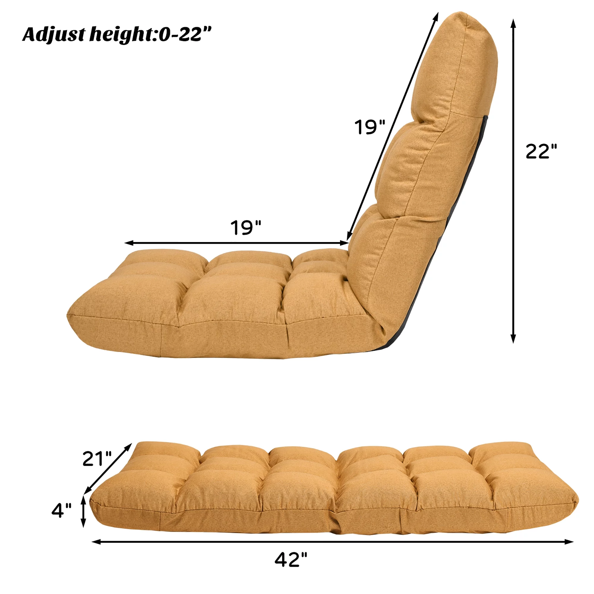 Costway Adjustable 14-Position Floor Chair Folding Lazy Gaming Sofa Lounge Chair Yellow