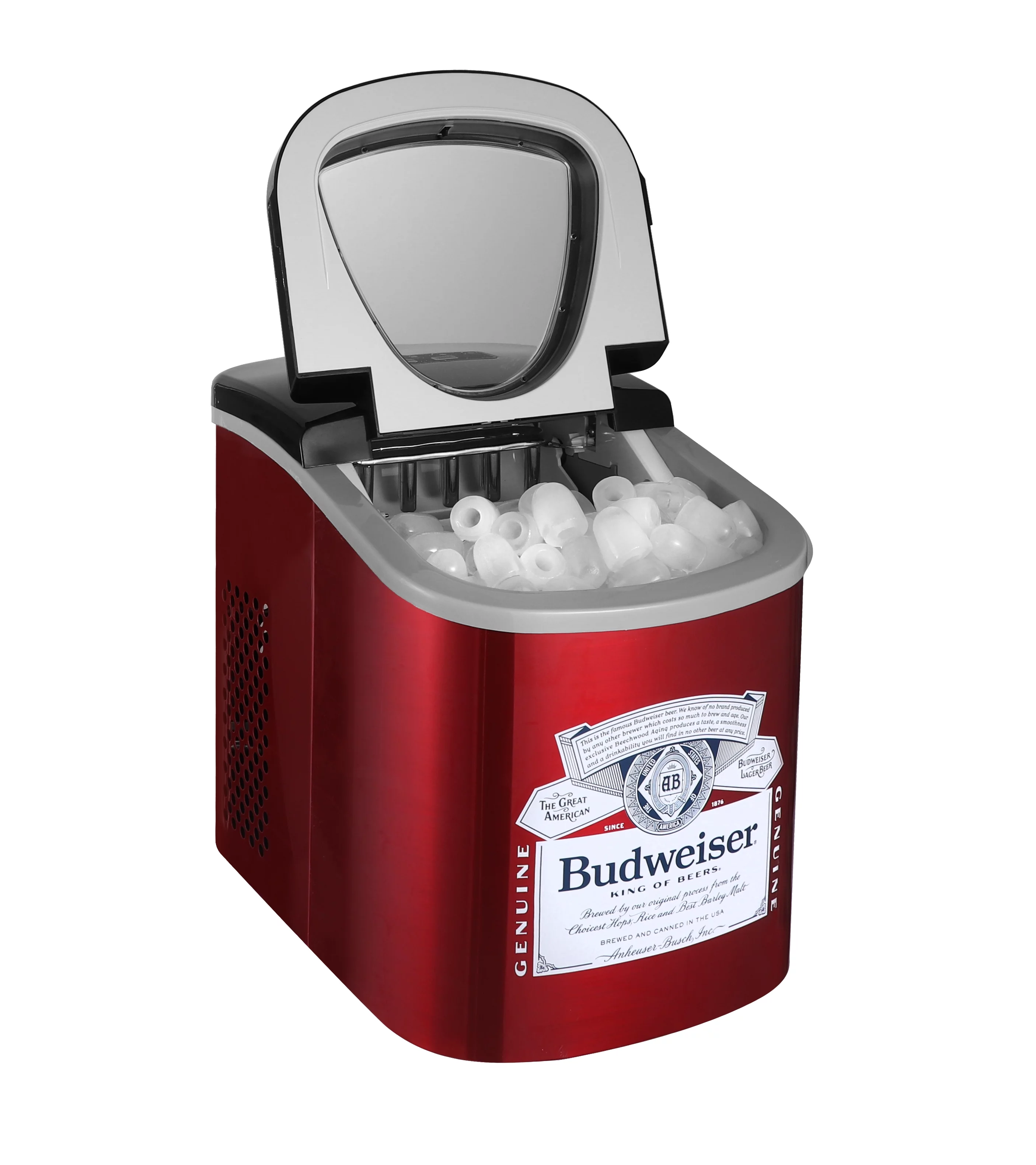 Budweiser ICE120 Stainless Steel Ice Maker, Red, 26Lbs, Counter top Ice Maker, LED display