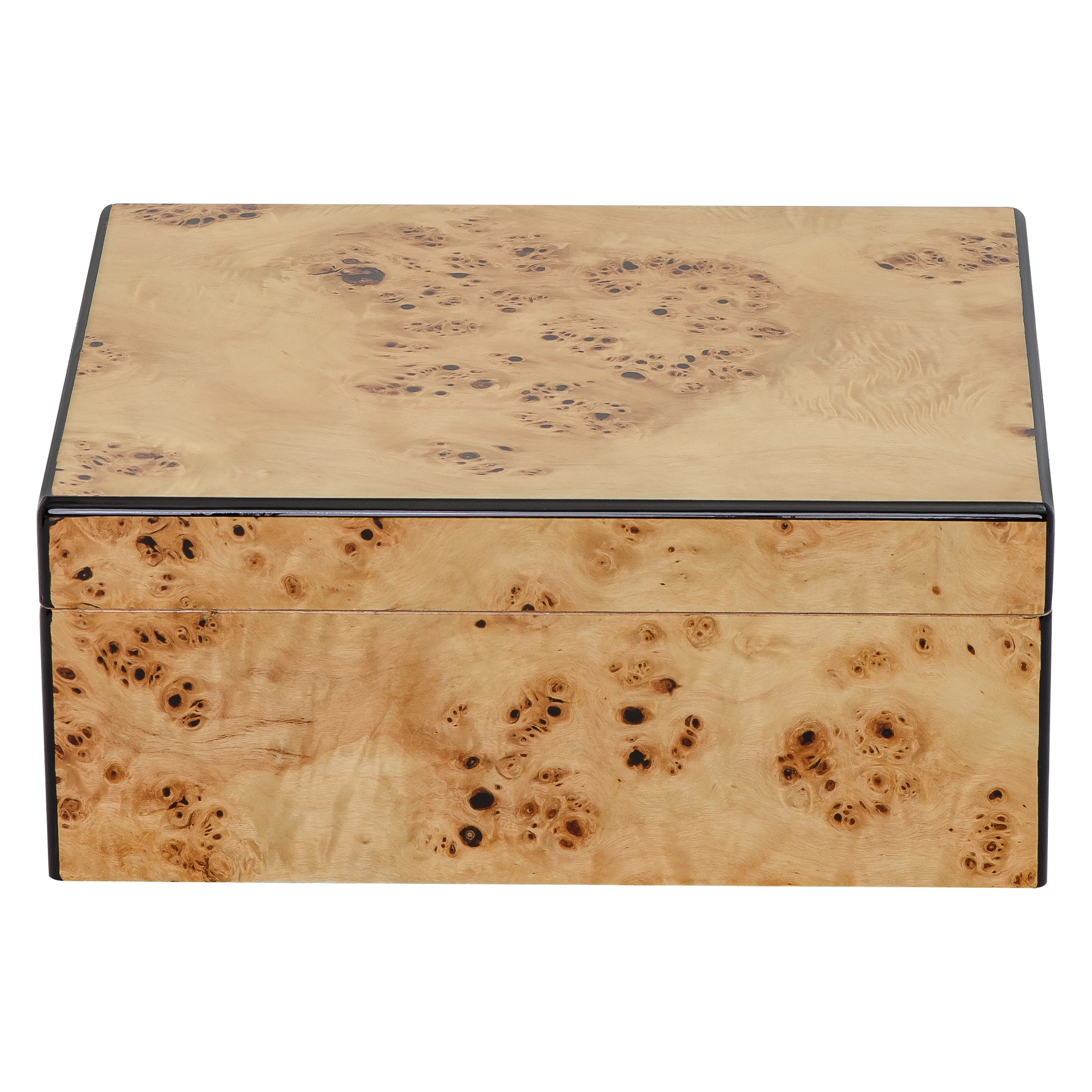 Humidor Supreme Flanders Desktop Cigar Storage Mapa Burl Wood and Decorative Inlay Glass Hygrometer Crystal Humidifier Spanish Cedar Lined, Holds 30-55 Cigars