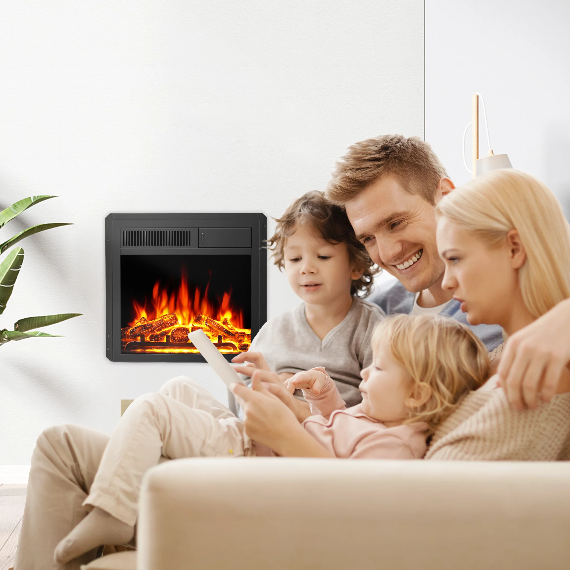 KISSAIR 20' Electric Fireplace,Insert-Freestanding Fireplace,Recessed Black Electric Fireplace Heater with Remote Control, 7 Flame Brightness Settings,750W/1500W,Infrared Quartz Electric Fireplace