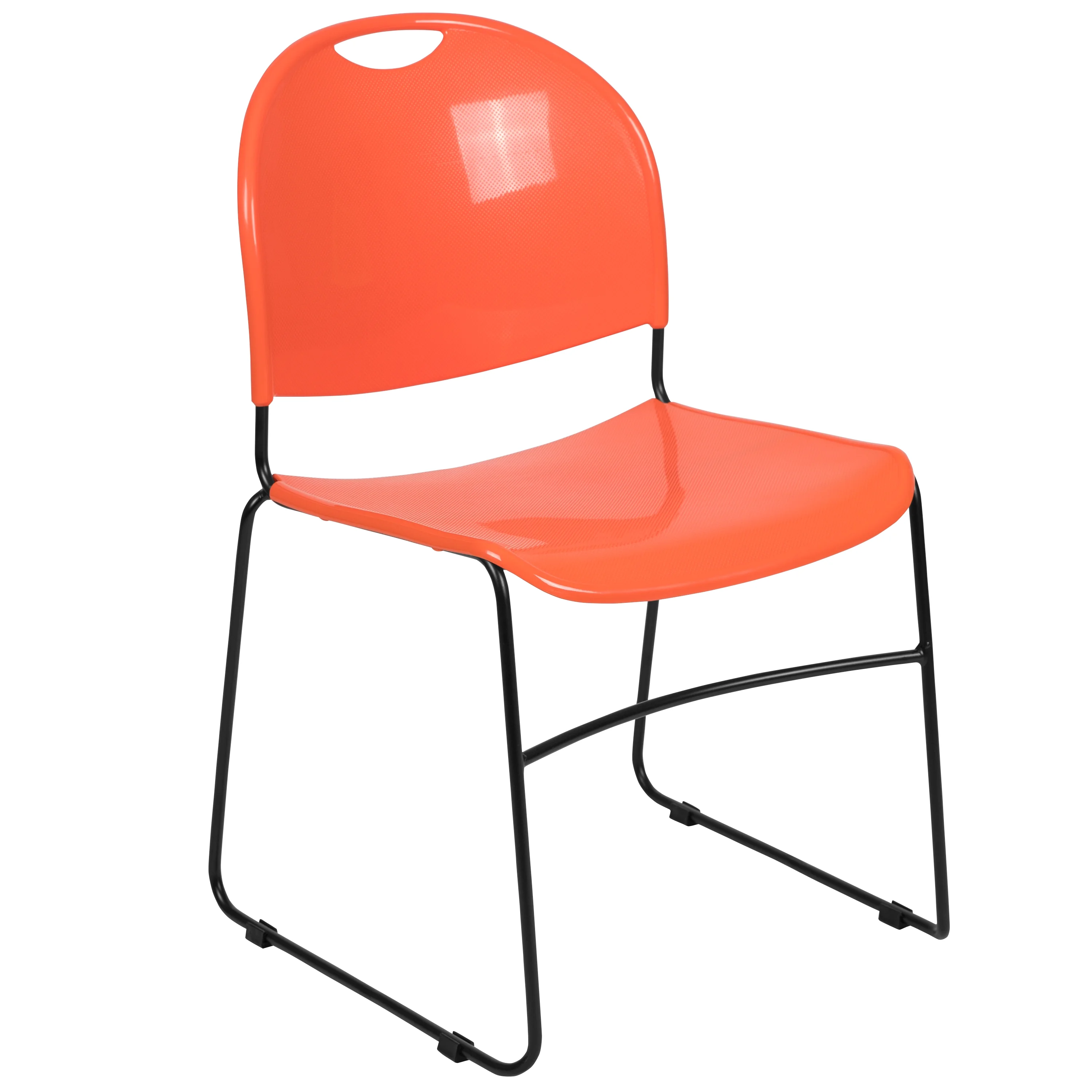 Flash Furniture HERCULES Series 880 lb. Capacity Orange Ultra-Compact Stack Chair with Black Powder Coated Frame
