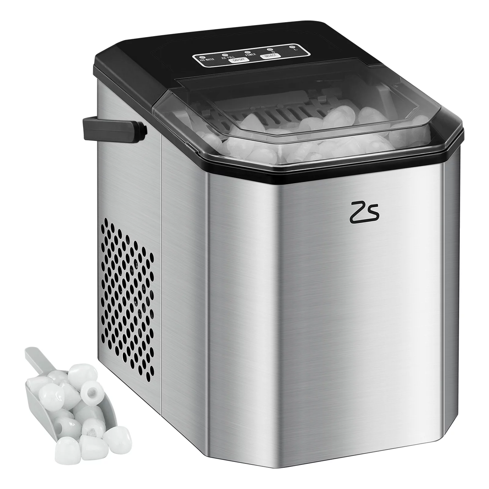 Countertop Quiet Ice Maker with Bullet Ice, Portable Ice Machine with Ice Scoop Basket, Self-Cleaning Function