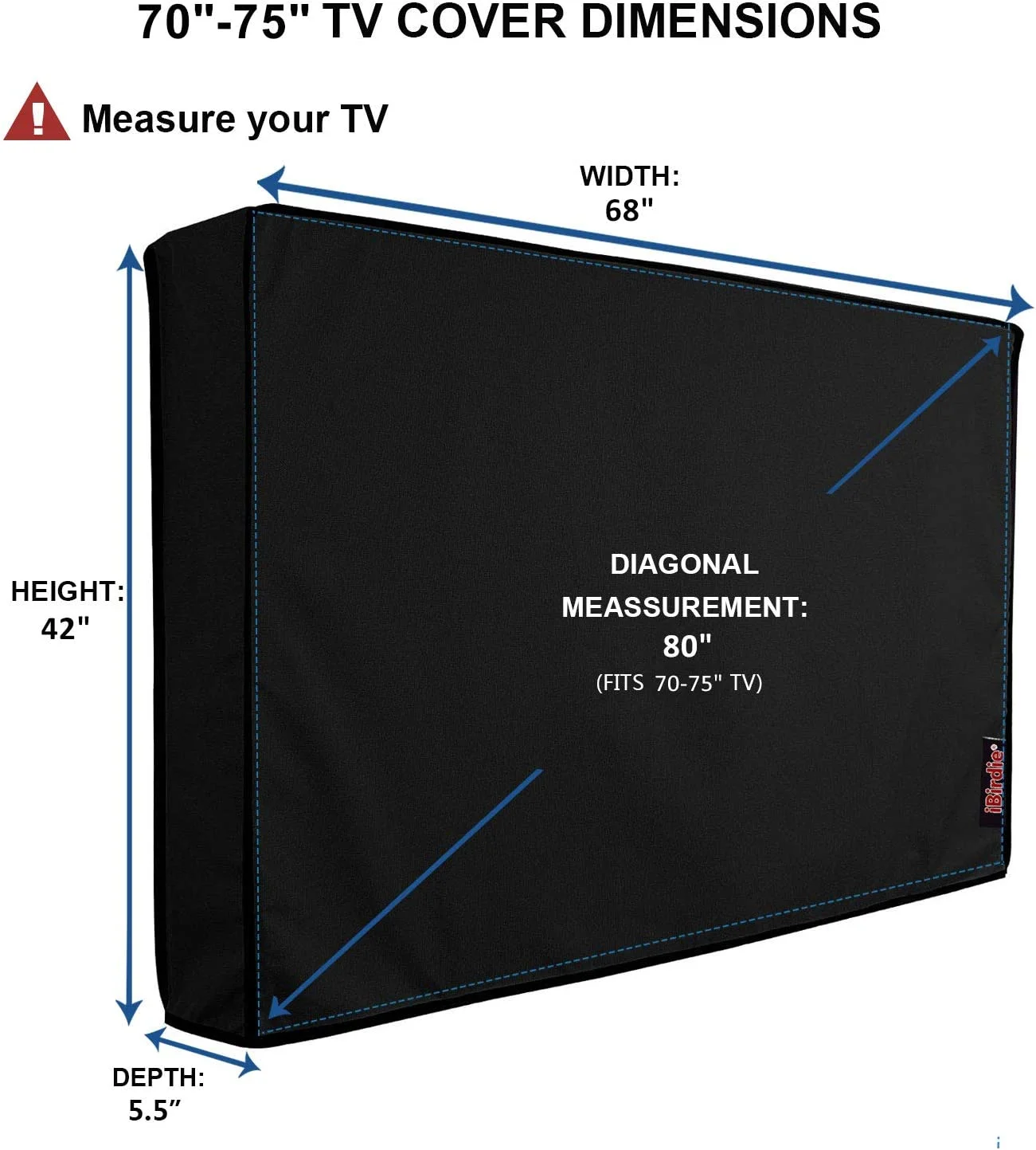 iBirdie Outdoor Waterproof and Weatherproof TV Cover for 70 to 75 inch Outside Flat Screen TV - Cover Size 68''W x