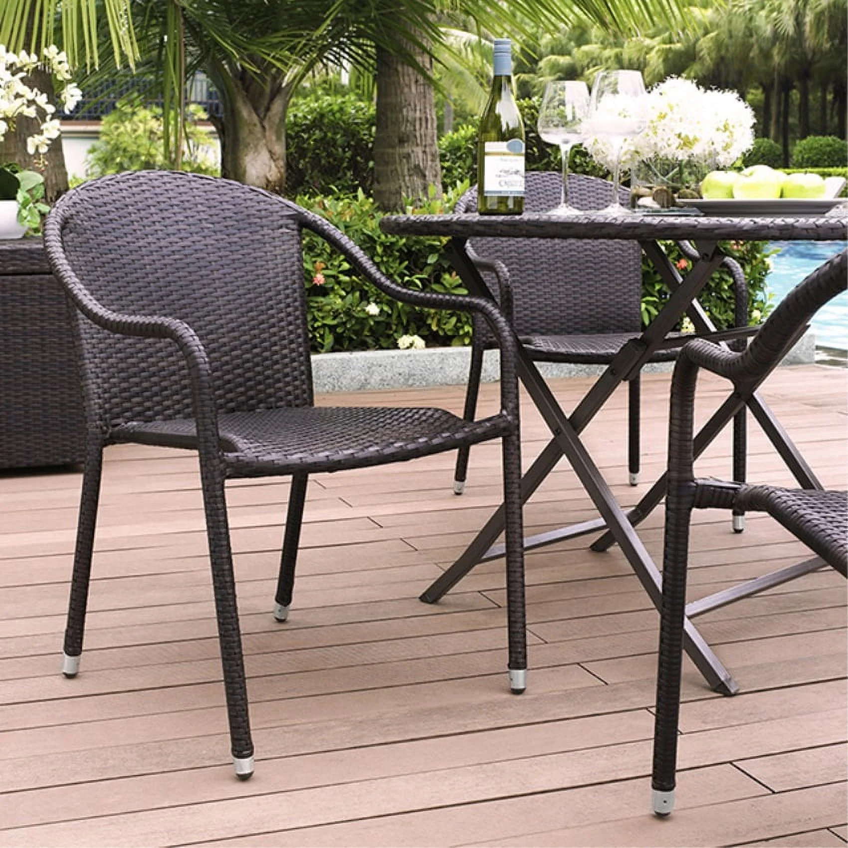 Crosley Furniture Palm Harbor 4-Piece Stackable Outdoor Chair Set, Wicker Patio Chairs for Dining, Porch