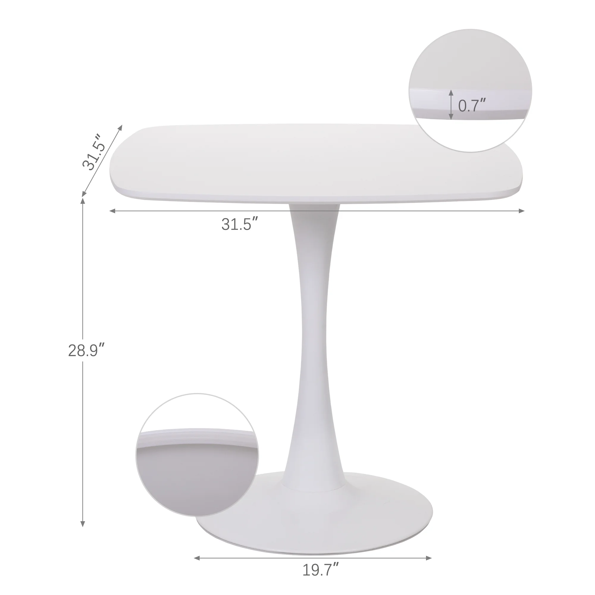 Jaxpety Modern Square Dining Table, White Tulip Kitchen Table with Metal Pedestal Base for 4 Persons,White