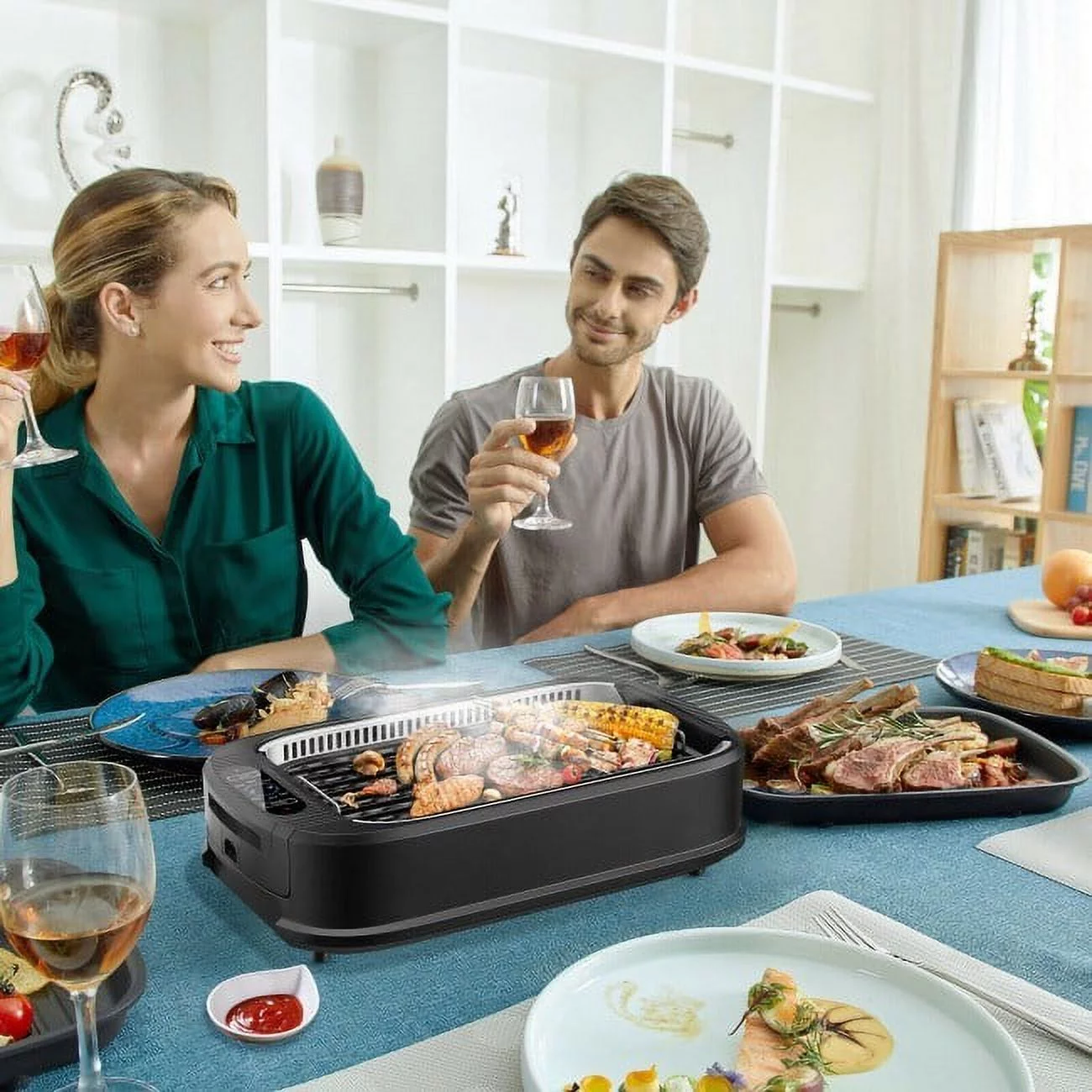 GIFFIH Smokeless Electric Portable BBQ Grill with Turbo Smoke Extractor