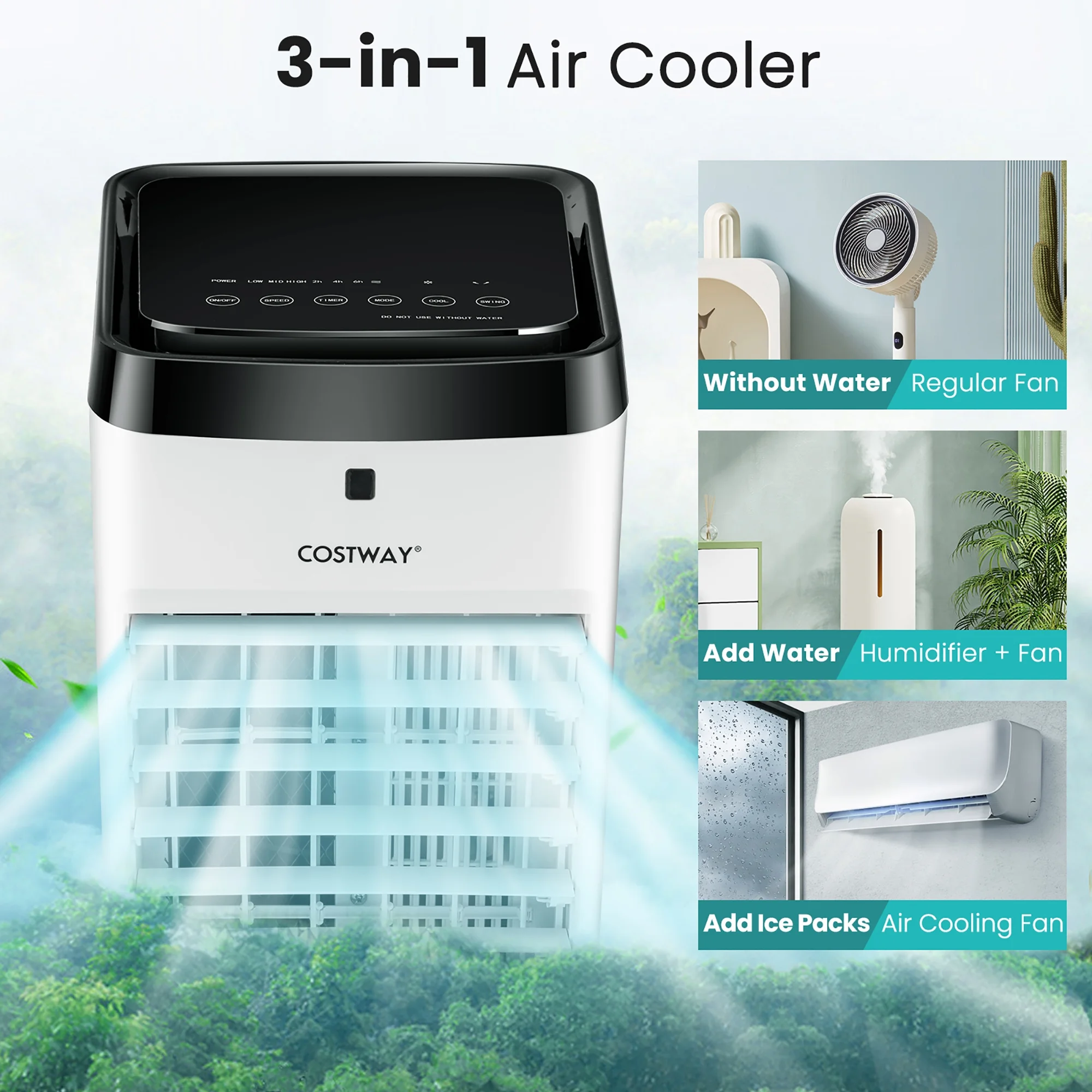 Costway 4-in-1 Evaporative Air Cooler w/ Fan & Humidifier Remote Control Ice Packs