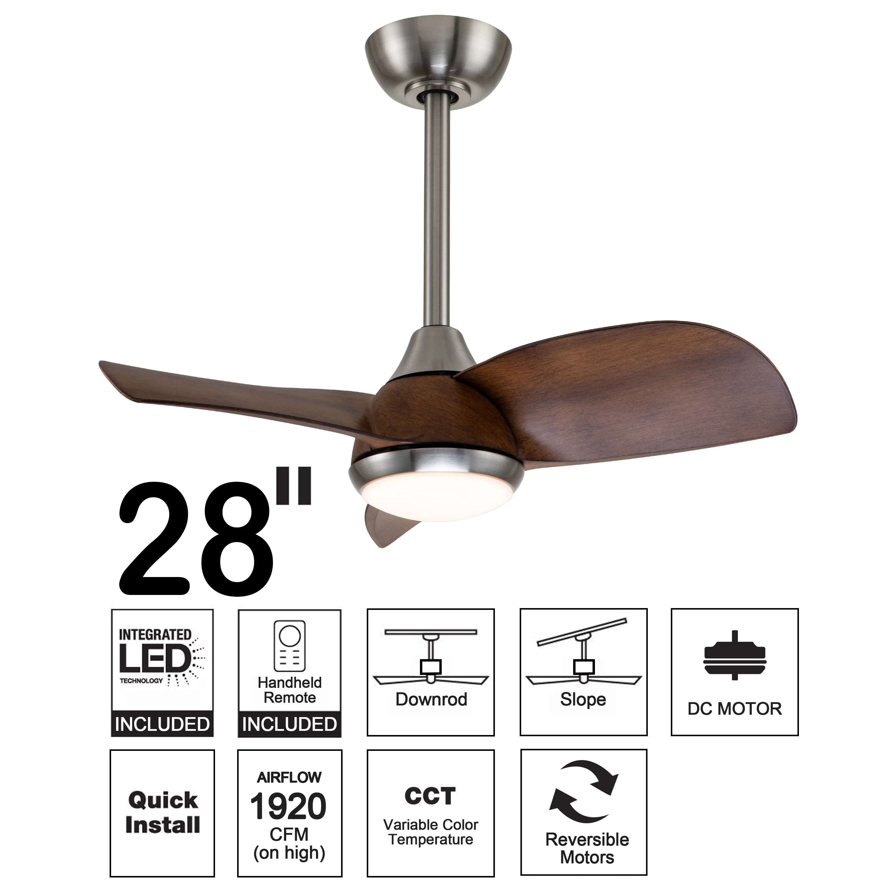 C Cattleya 3 Blades 28in Woodgrain DC Motor Ceiling Fans with Remote Control