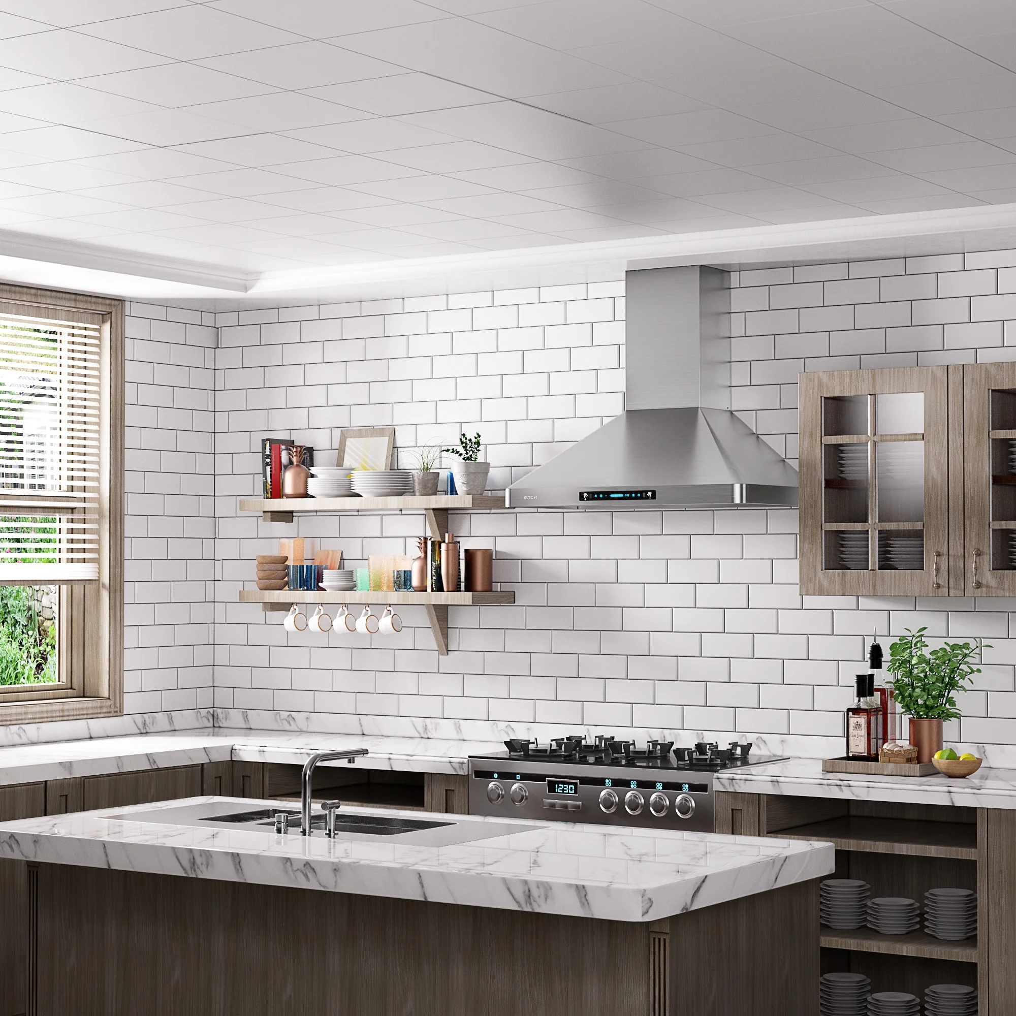 IKTCH Range Hoods 30 Inch Wall Mount , 900 CFM Ducted/Ductless Range Hood with 4 Speed Fan, Pure Stainless Steel Range Hood 30 inch with Gesture Sensing & Touch Control Making life Smarter IKP02R-30