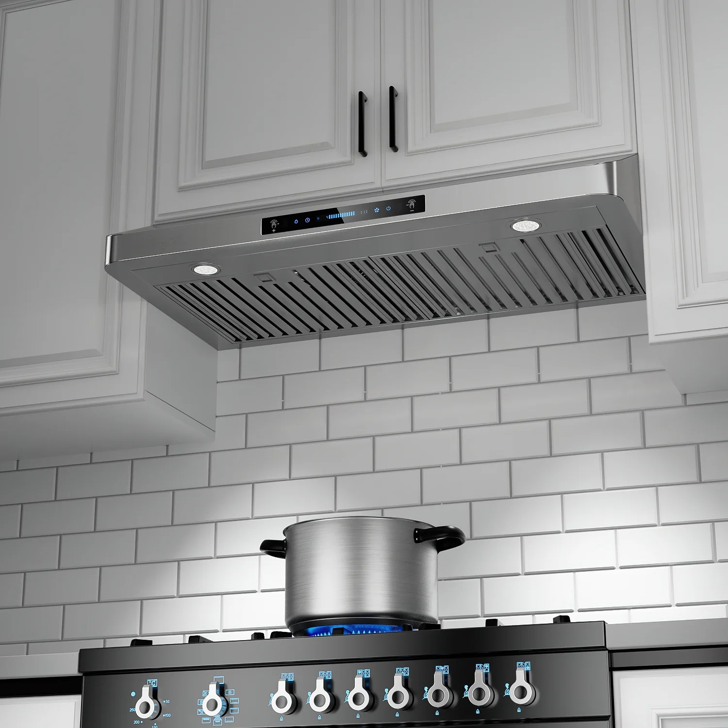 IKTCH 42 Inch Under Under Cabinet Range Hood with 900-CFM, 4 Speed Gesture Sensing&Touch Control Panel, Stainless Steel Kitchen Vent with 2 Pcs Baffle Filters