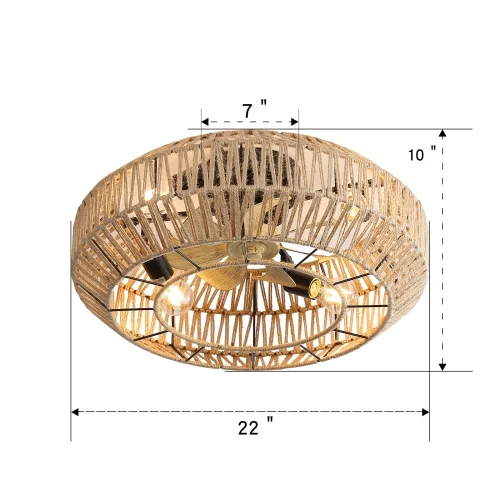 22 Inch New Boho Caged Ceiling Fan With Enclosed Rattan 6 Speeds Remote Control Reversible DC Motor with ETL For Living Room