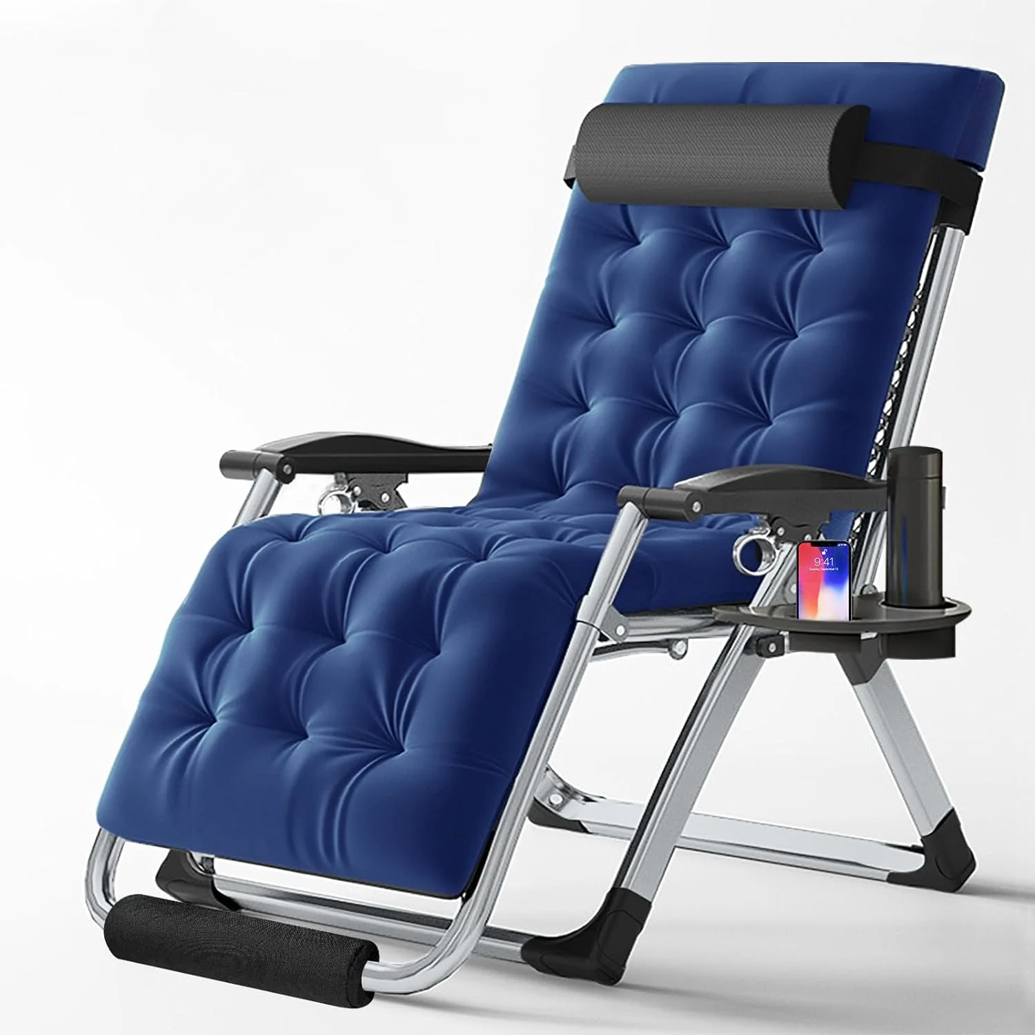ABORON Zero Gravity Chair Oversized XL, Lawn Recliner, Reclining Patio Lounger Chair, Folding Portable Chaise with Detachable Soft Cushion, Cup Holder, Headrest