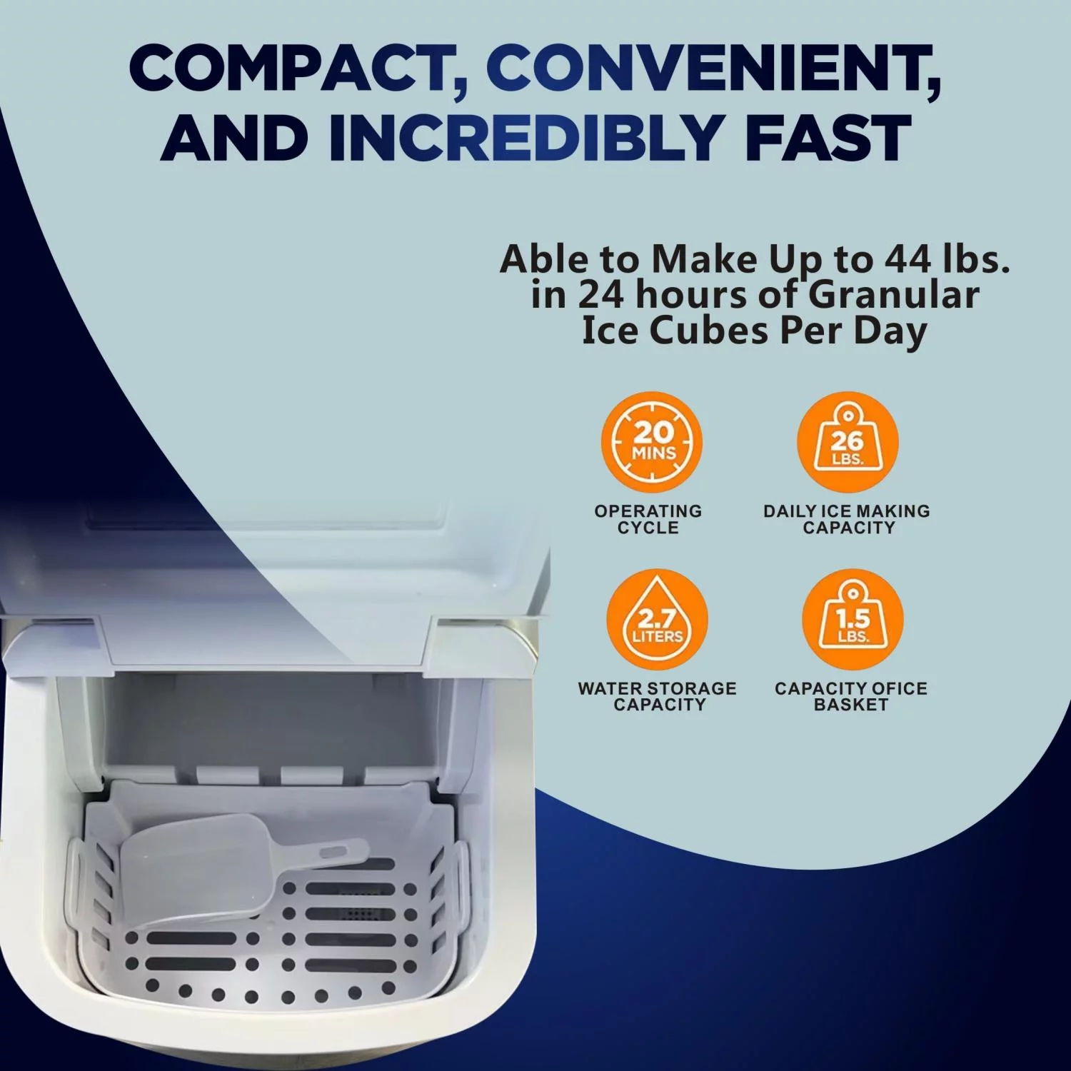 Ice Maker Countertop, DFITO 44 lbs. Portable Ice Maker Machine for Home Use (White)