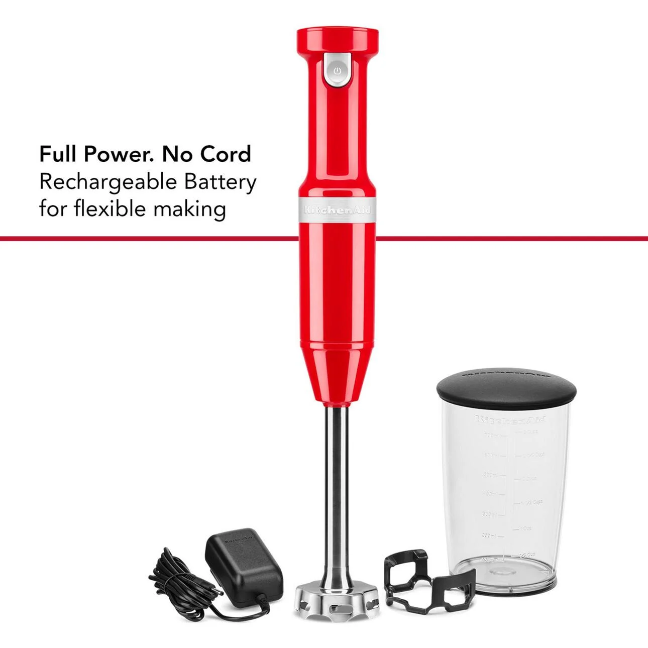 KitchenAid Cordless Variable Speed Hand Blender with Chopper and Whisk Attachment, Passion Red, KHBBV83