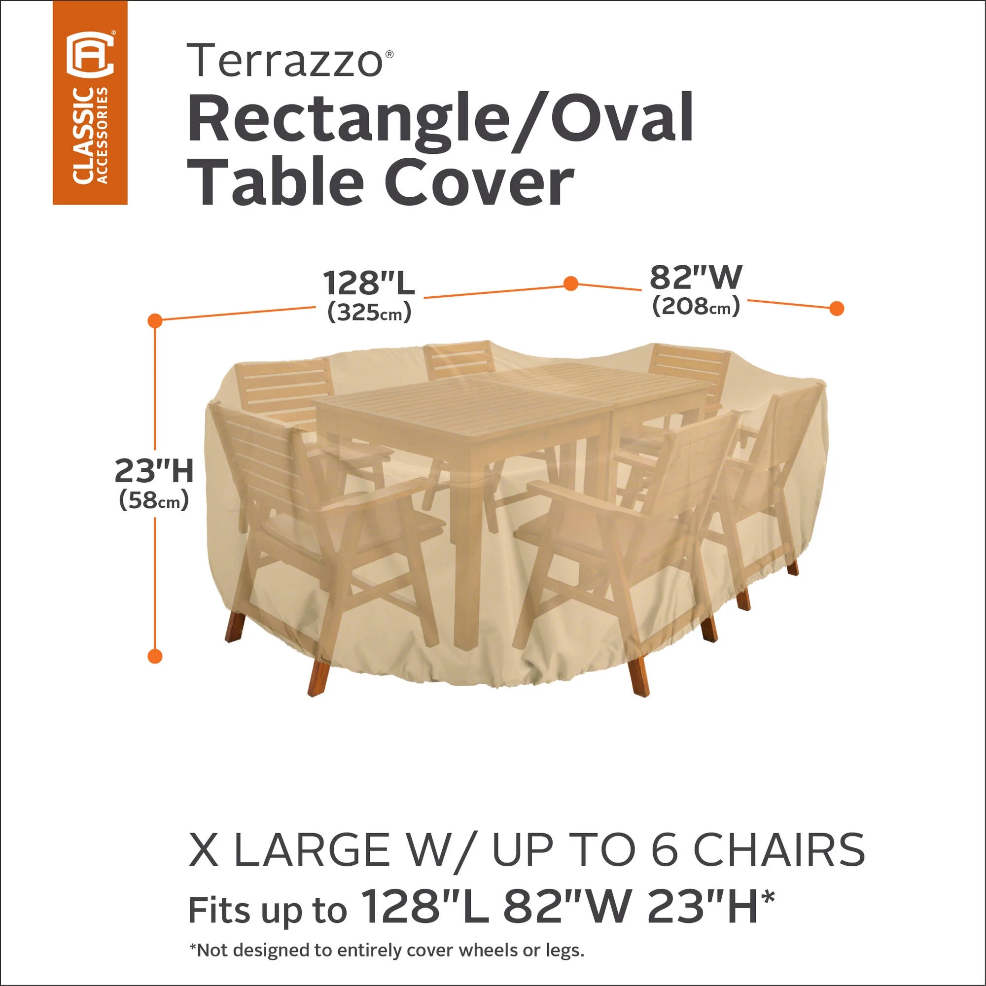Classic Accessories Terrazzo Water-Resistant 128 Inch Rectangular/Oval Patio Table & Chair Set Cover