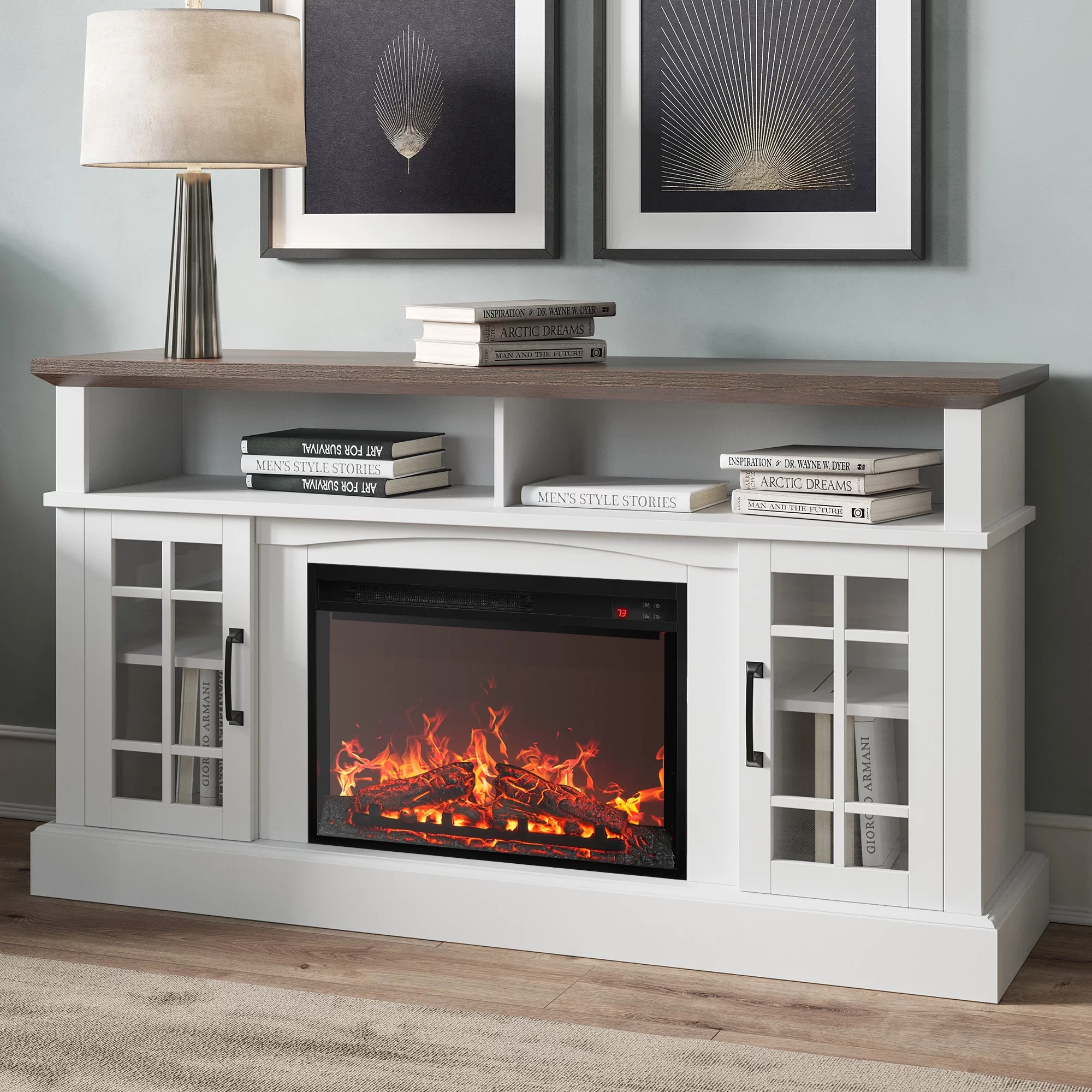 BELLEZE 58' TV Stand with 23' Electric Fireplace, Fireplace TV Console for TVs up to 65