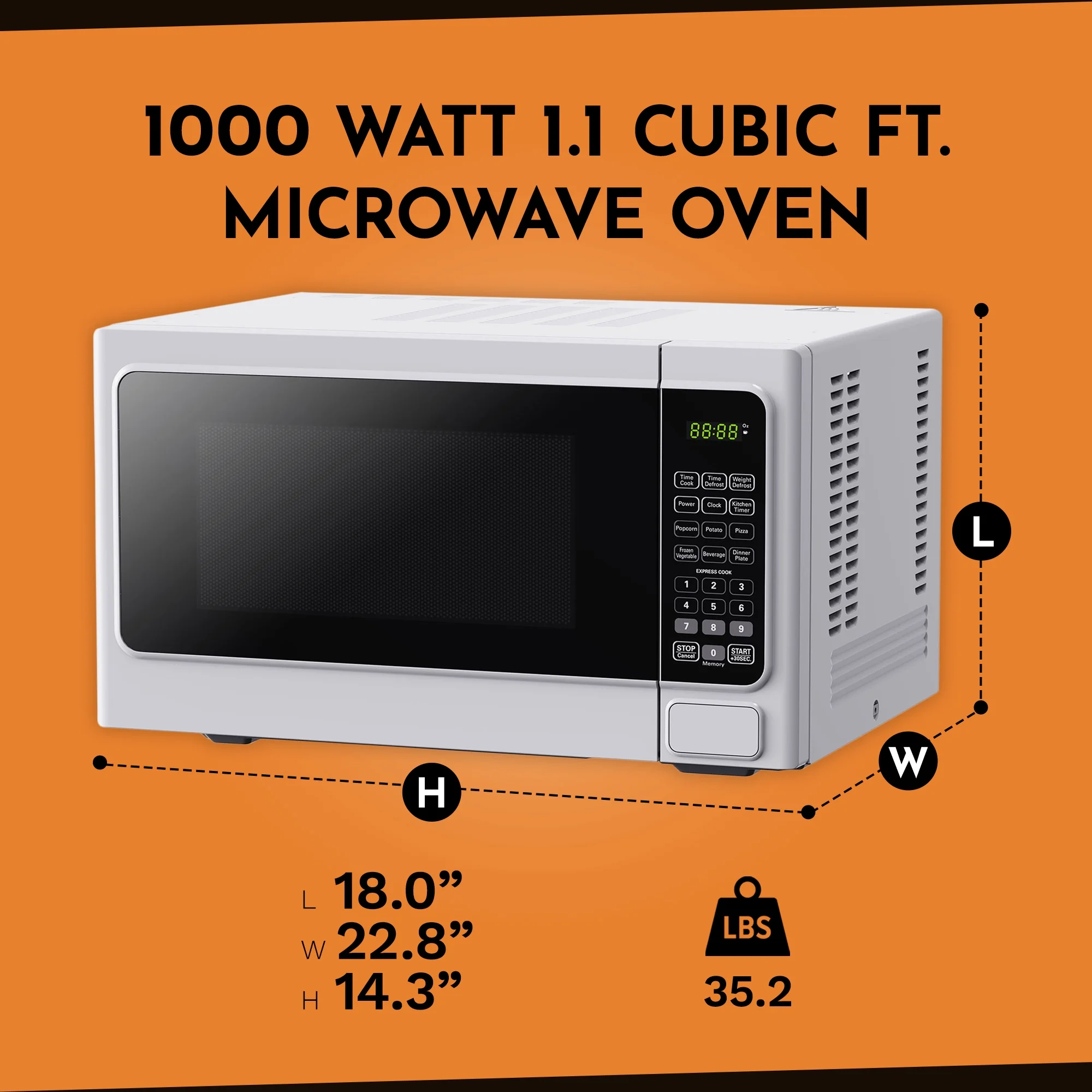 Open Box Black and Decker 1000 Watt 1.1 Cubic Feet Table Microwave Oven, White