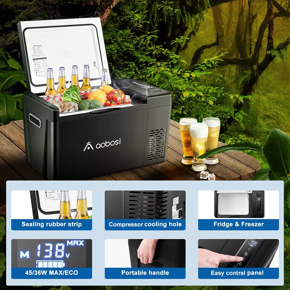 AOBOSI 26 Quart Electric Car Refrigerator 12/24V DC 110-240V AC Portable Fridge Freezer -4-68�H Compressor Cooler for Truck Van RV Camper SUV Boat Travel Camping Road Trips and Home Use