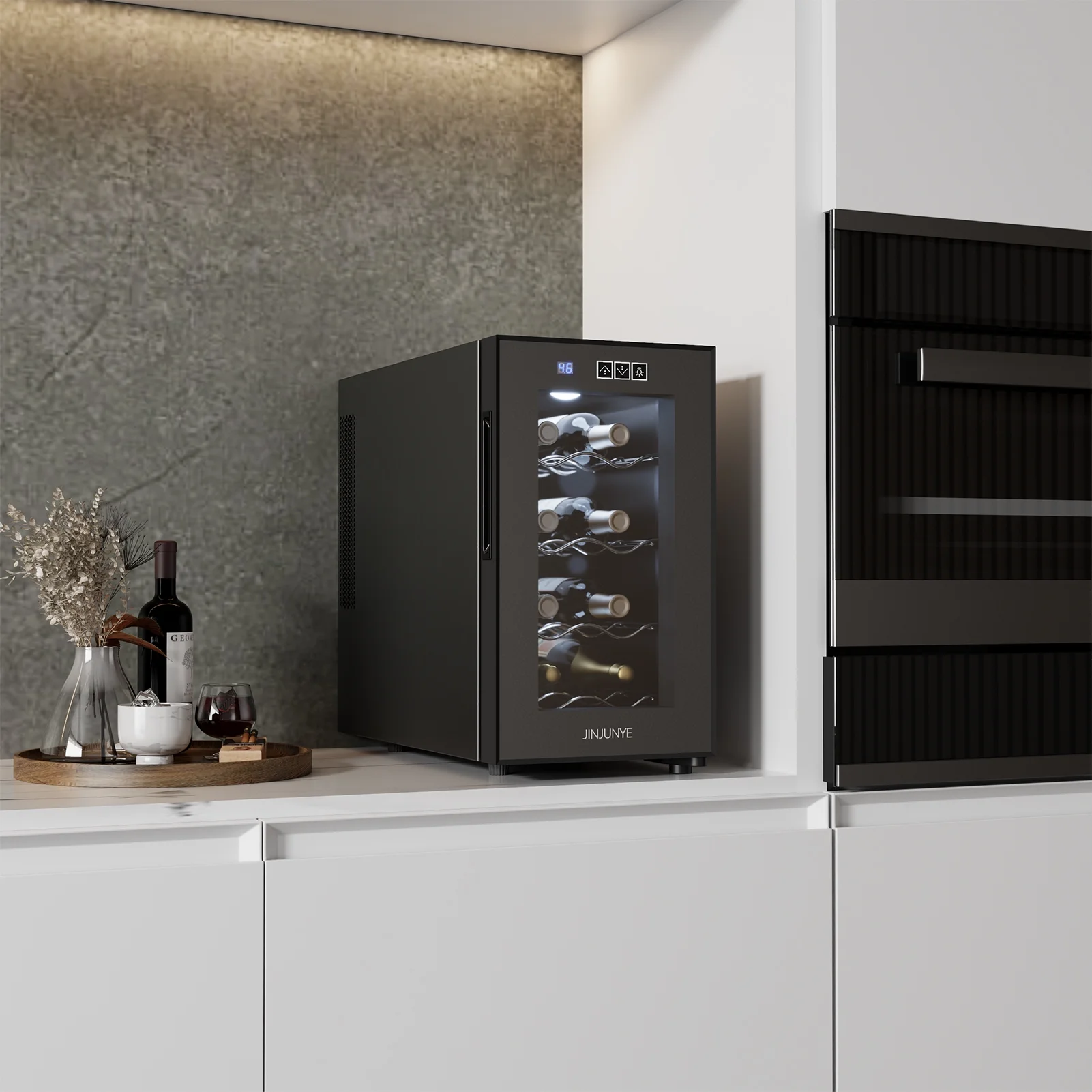 JINJUNYE 8 Bottle Wine Cooler Refrigerator, Wine Fridge Small, Countertop Wine Cooler with Digital Temperature Control, 46-66�H Mini Freestanding Wine Cellars Glass Door, Gift for Wine Lover