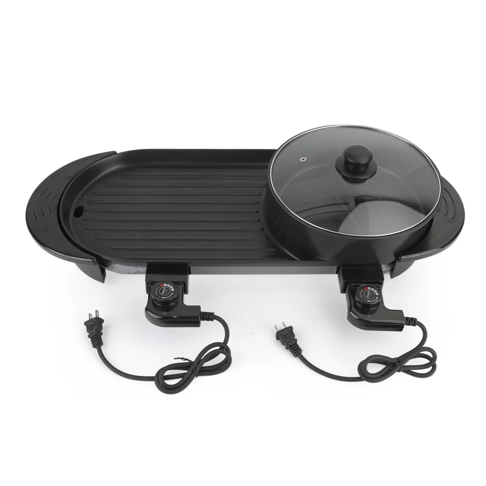 2 in 1 Electric Hot Pot Grill Teppanyaki Non-Stick Smokeless Barbecue Pan Grill 1100W Electric Smokeless Grill and Hot Pot BBQ Grill Soup Shabu Pot