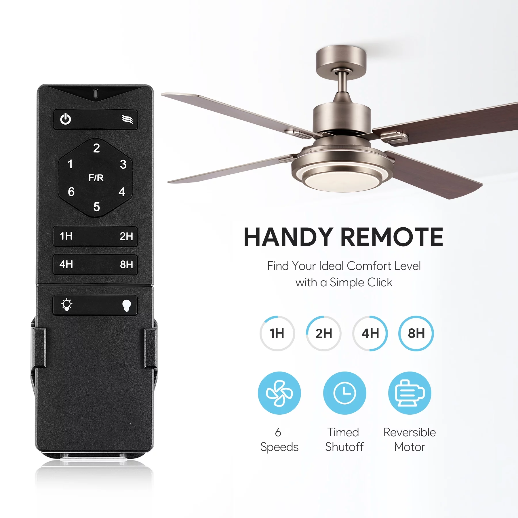 Bestco Ceiling Fan with Light Brushed Nickel Finish with 15W LED & Remote