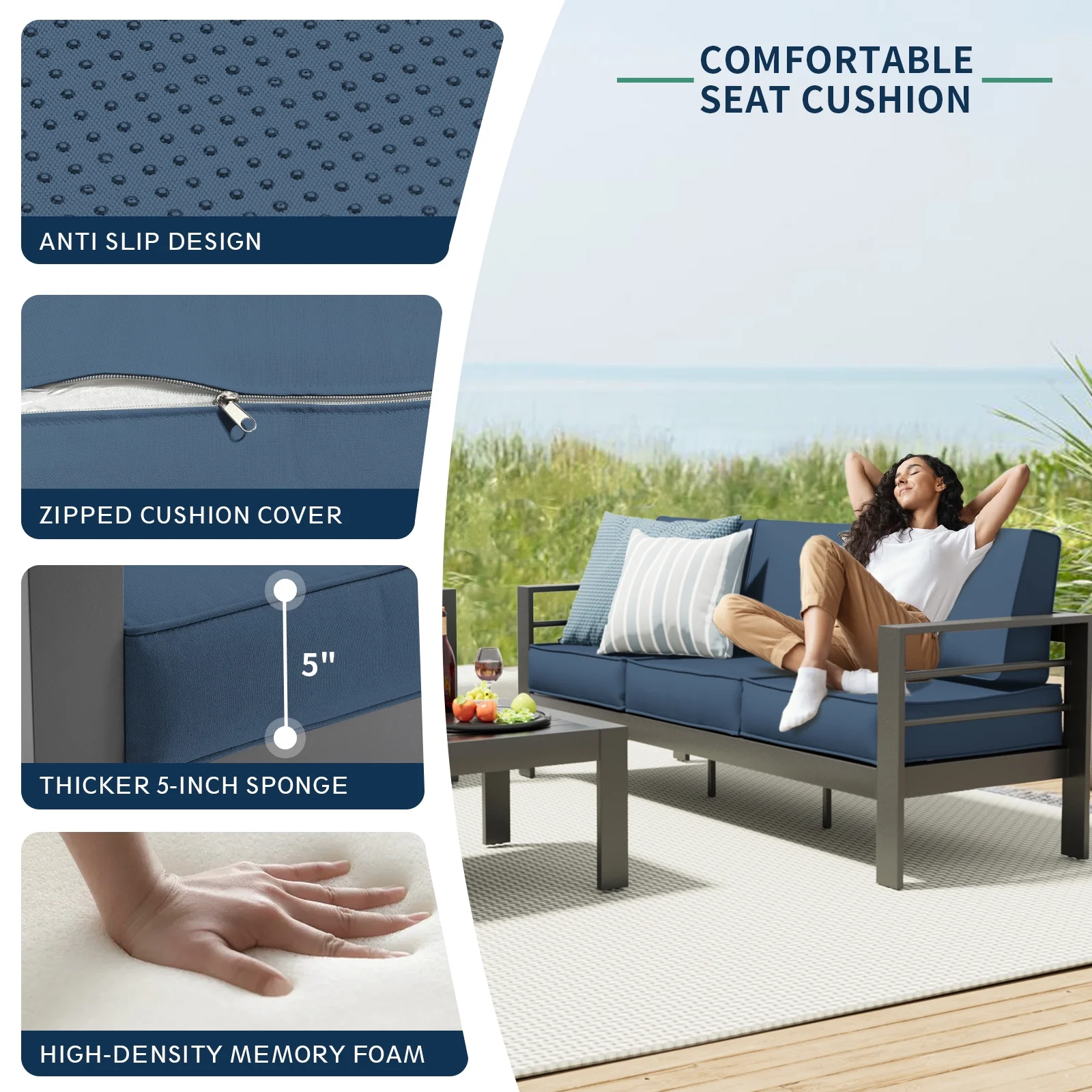 ELPOSUN Aluminum Patio Furniture Set, 8 Pcs Metal Modern Outdoor Sofa Sets, Outdoor Sectional Patio Conversation Set with Coffee Table for Backyard,Poolside,Dark Gray&Blue (Included Waterproof Covers)