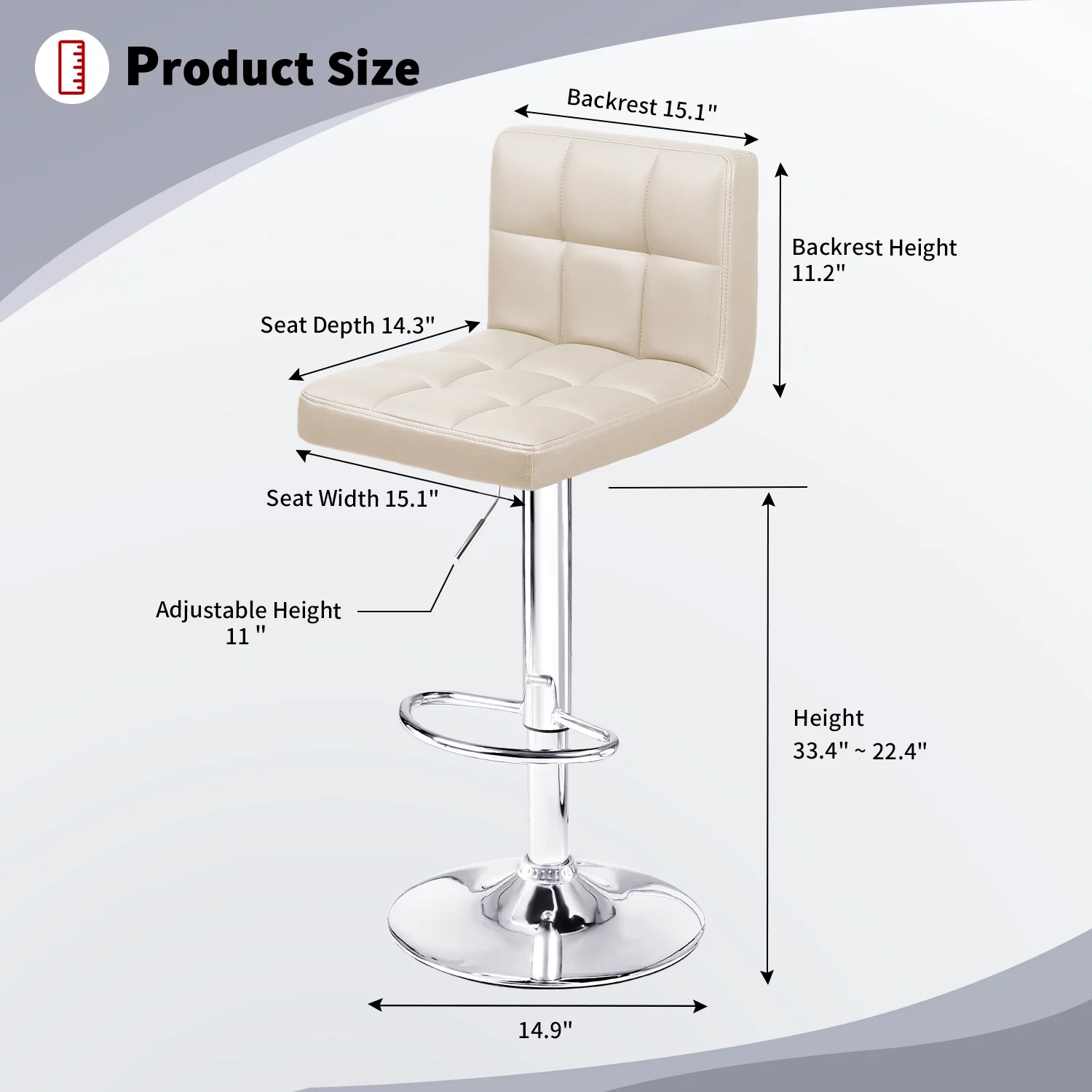 Homall Bar Stools Set Of 2 Modern PU Leather Height Adjustable Swivel Barstools, Hydraulic Kitchen Counter Square Island BarStool With Back, Beige