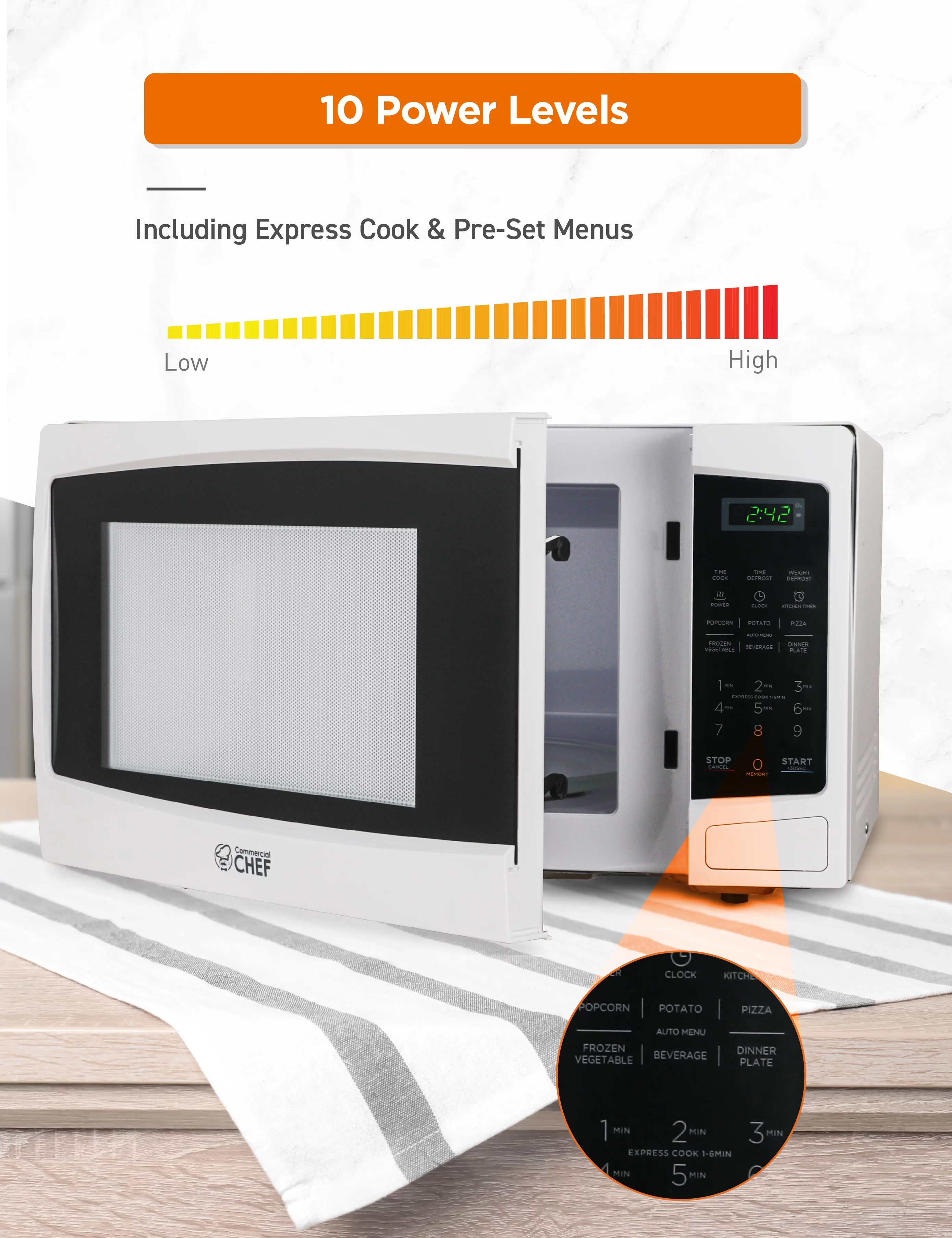 COMMERCIAL CHEF CHM11MW 1.1 cu. ft. Countertop Microwave with Digital Display, White