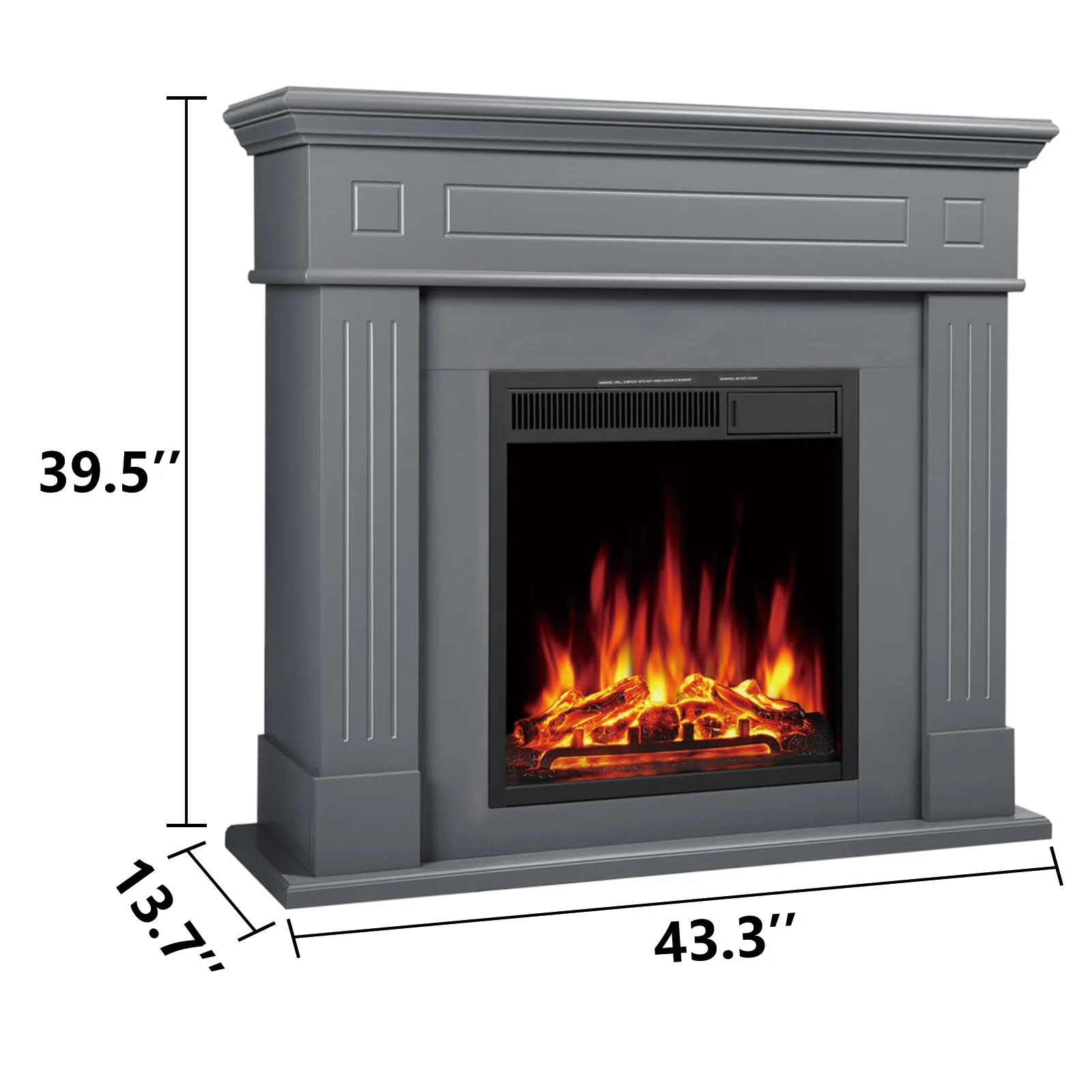 Kndko 1500W Deluxe Wood Electric Fireplace Mantel Heater, Freestanding Mobile Infrared Quartz Heater w/ Remote, Gray